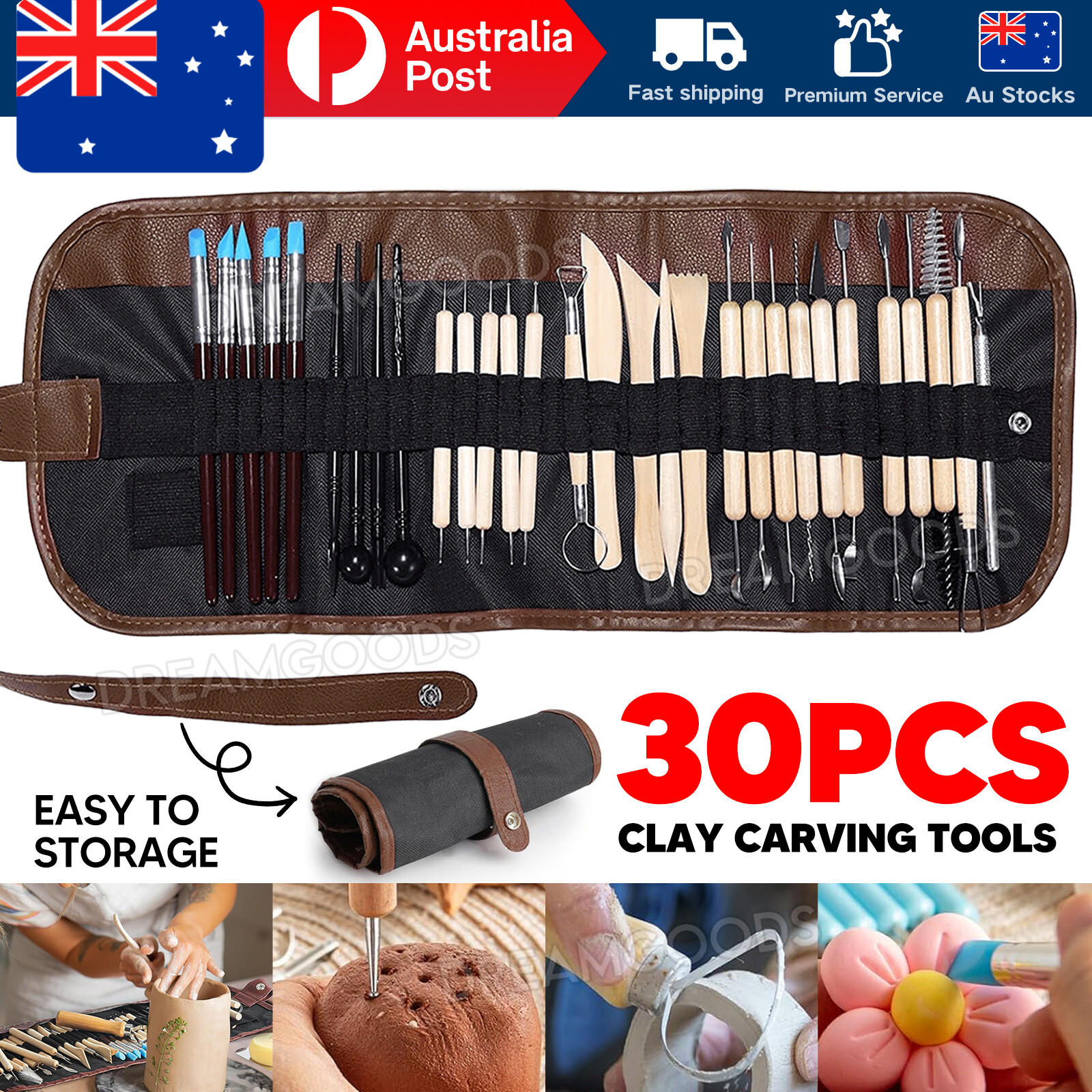 30Pcs Clay Sculpting Pottery Carving Tool Set Modelling DIY Kit Multicoloured