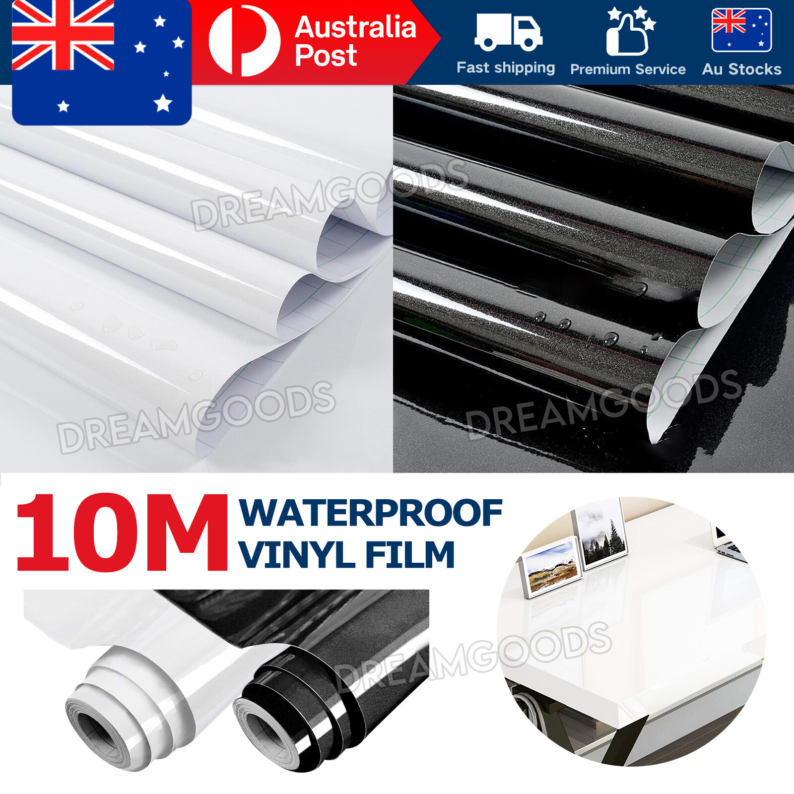 Marble Wall Sticker PVC Self Adhesive Wallpaper Roll 10M Black High Gloss