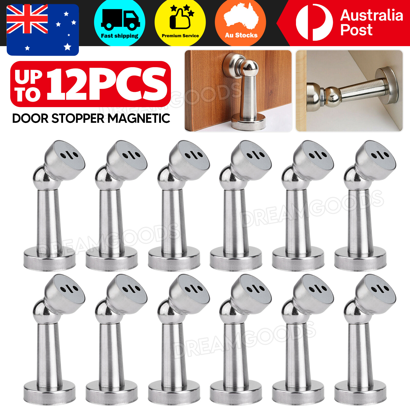 12PCS Stainless Steel Strong Magnetic Door Stopper Floor Mount Silver 7.8x4.3CM