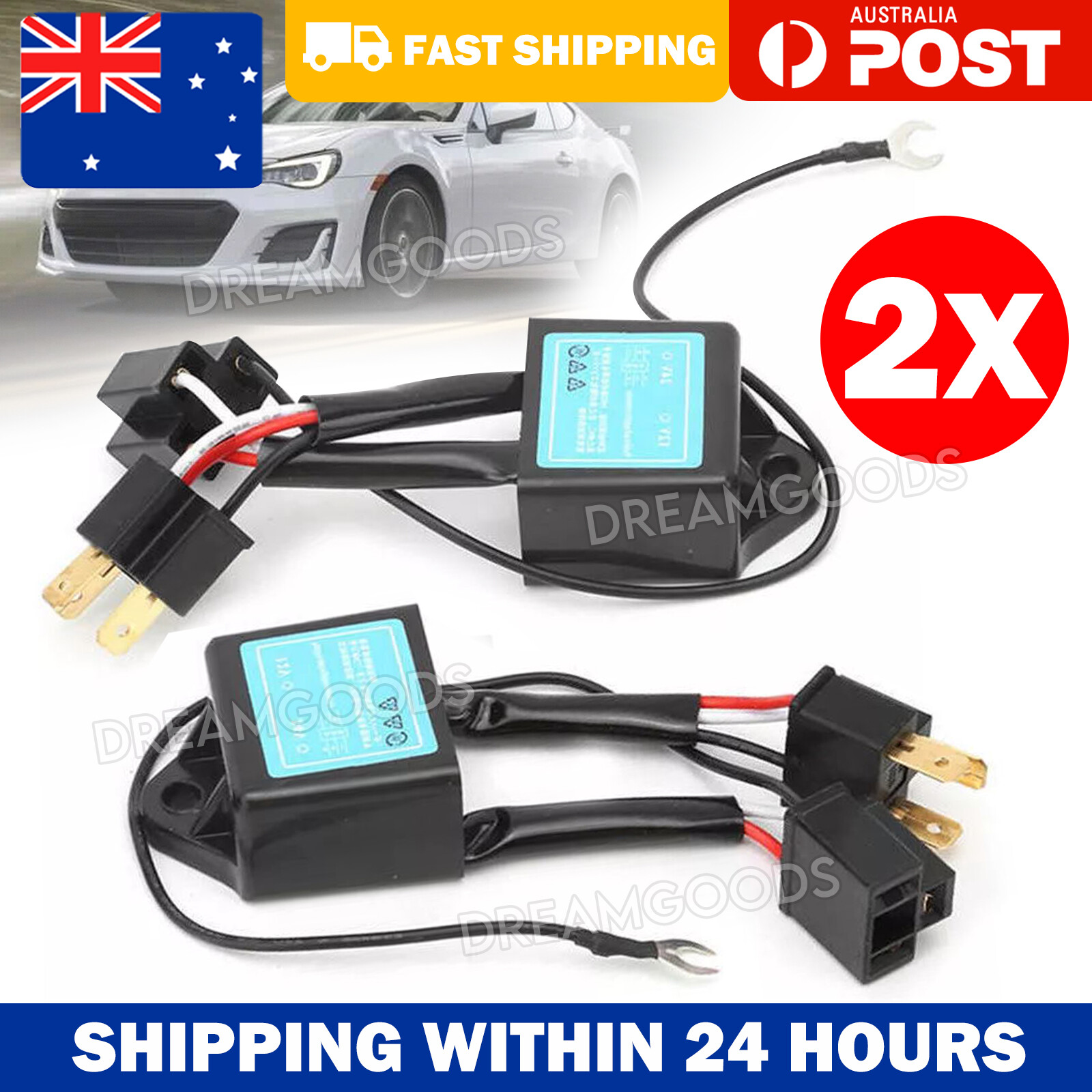 2X H4 LED Reversed Polarity Converter Adapter 9003 HB2 Waterproof Headlamp Front