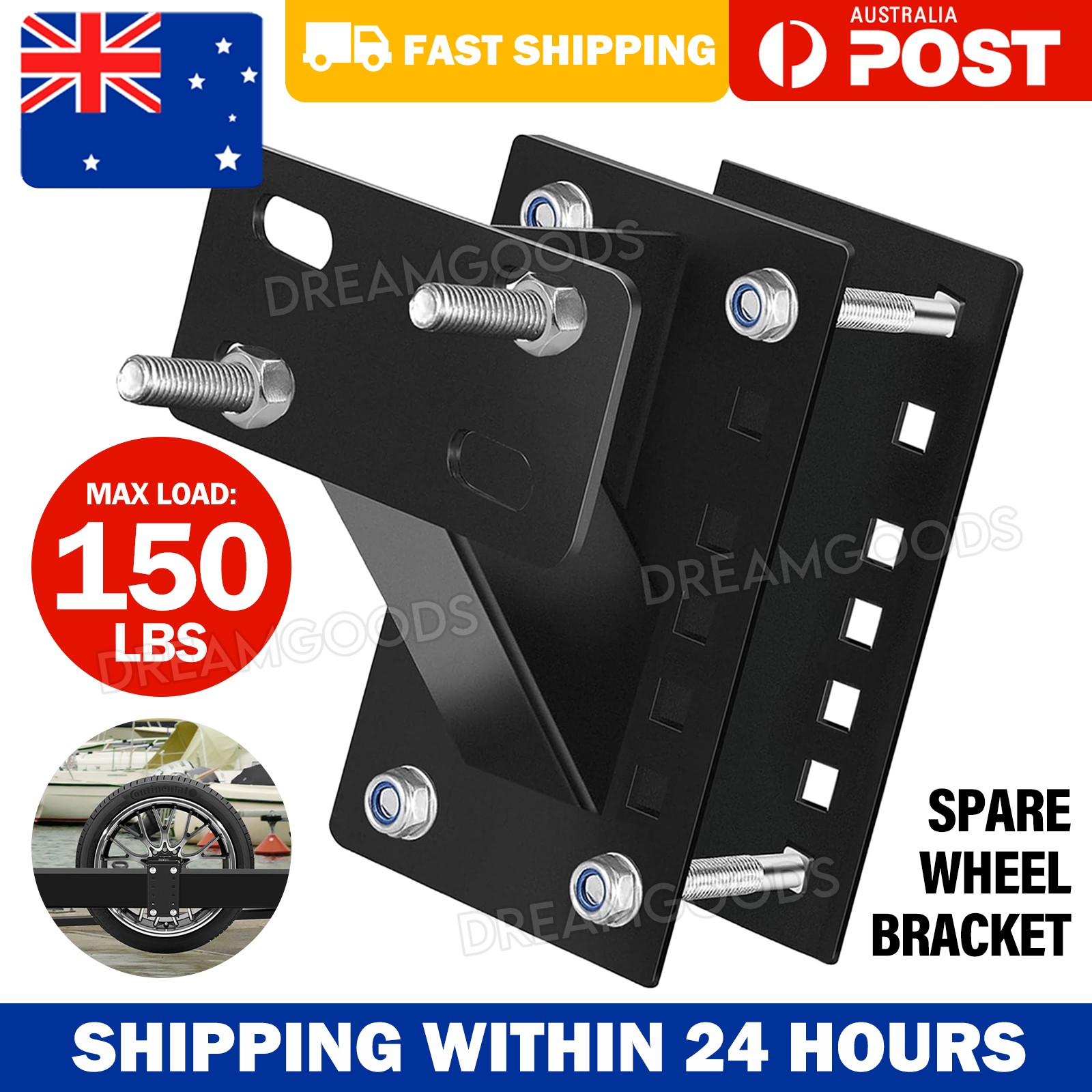 Black Spare Wheel Carrier Bracket heavy-duty steel 150 Lbs Trailer Tyre Holder