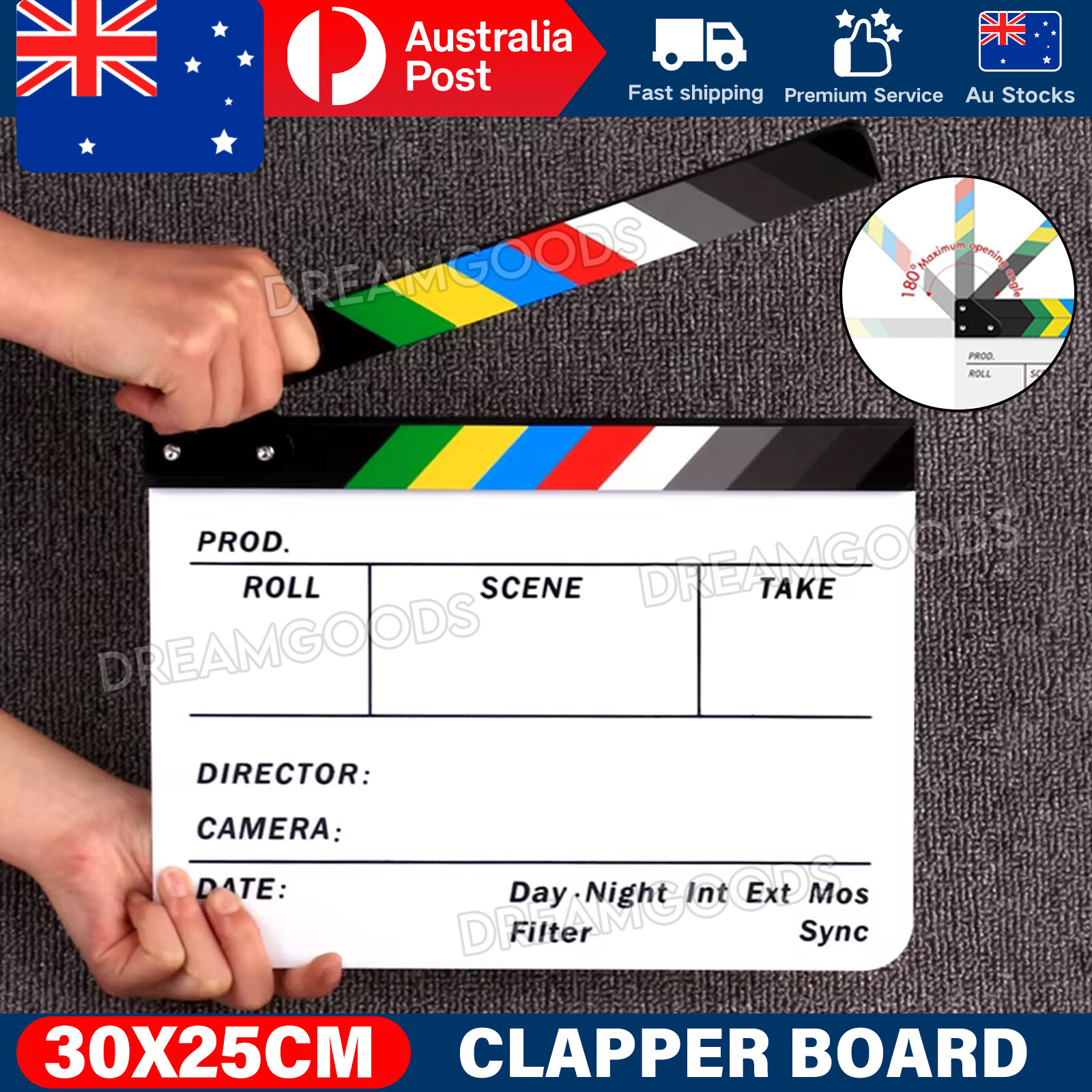 Film Clapperboard Movie Slate Colorful Acrylic Built-in Magnetic strip 24.5cm