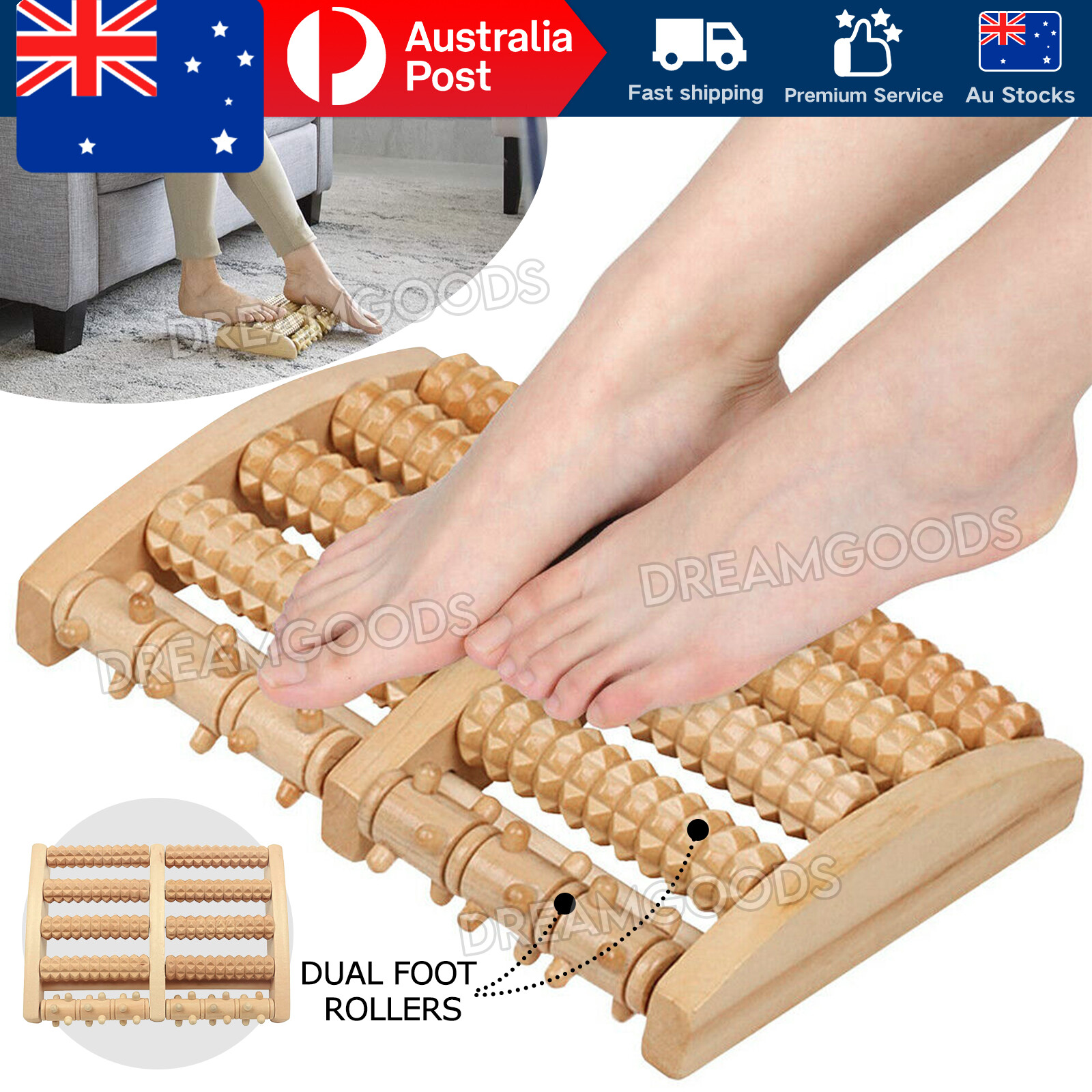 Wooden Roller Foot Massager Pain Relief Reflexology Relax stiff muscles 27cm