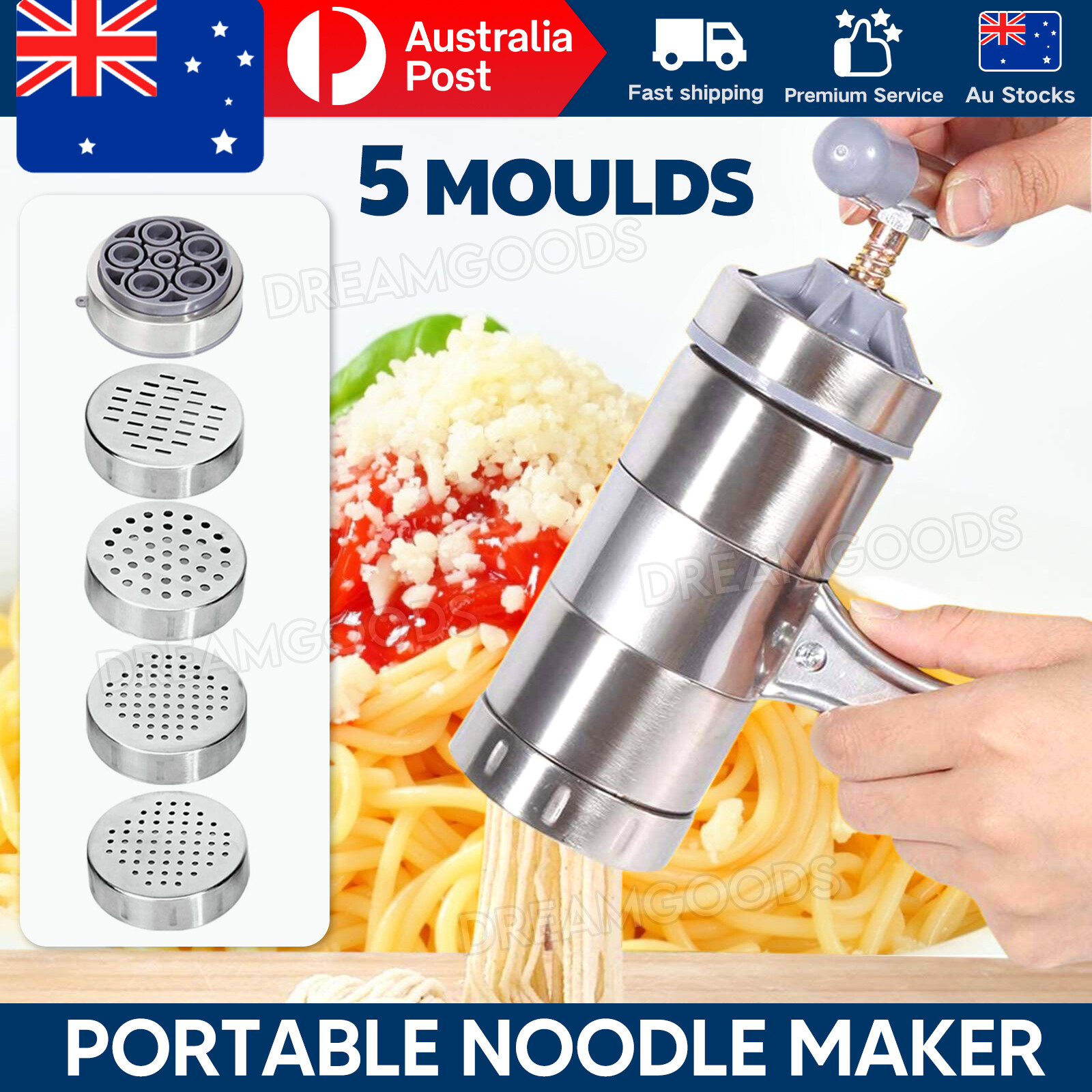 Stainless Steel Manual Noodle Maker Pasta Press Machine Portable Silver Moulds