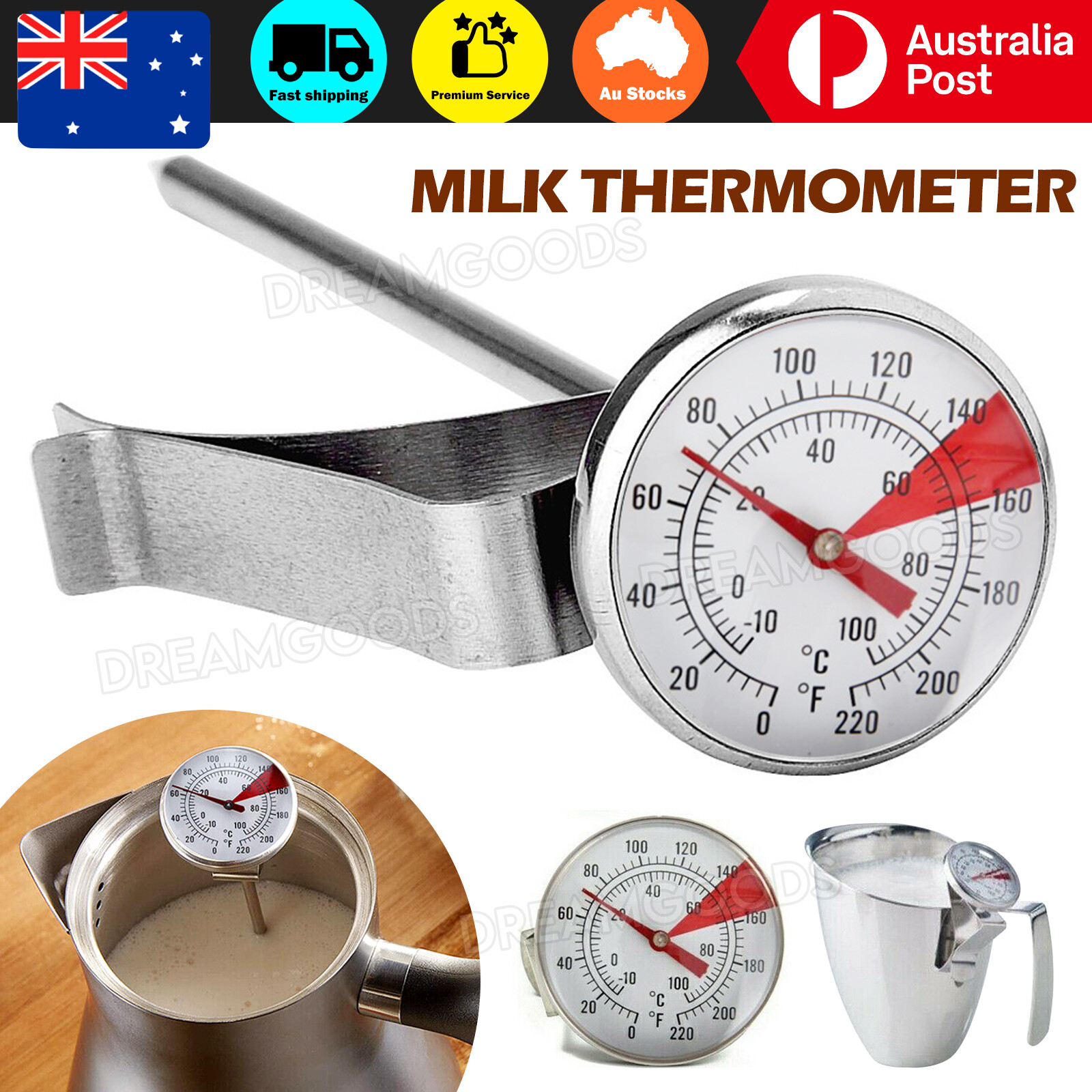 Milk Coffee Probe Thermometer Stainless Steel Clip Silver 13.5x4.5CM Celsius