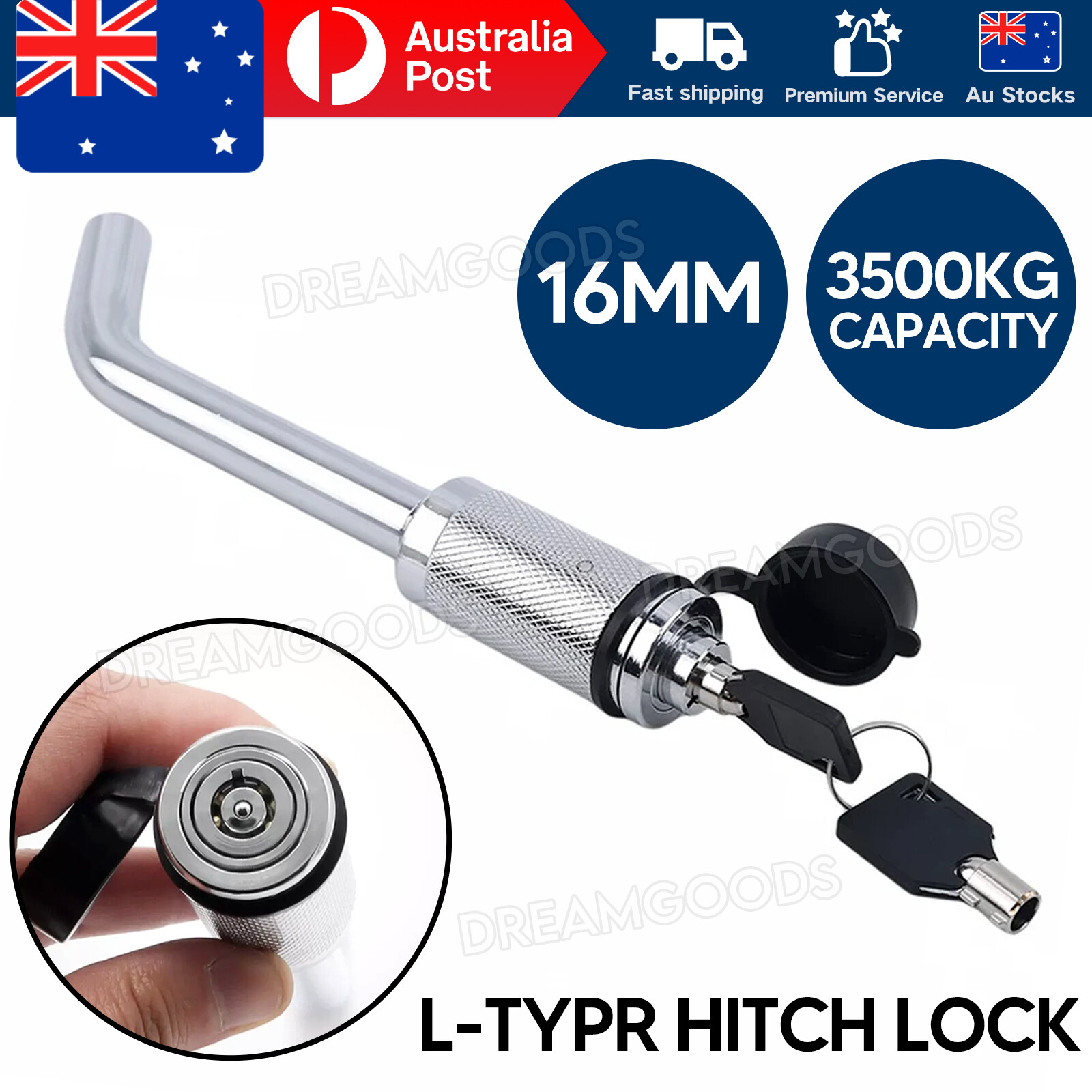 L-Type Hitch Pin Lock Security Tow Ball Bar Caravan Trailer Weatherproof 2 Keys