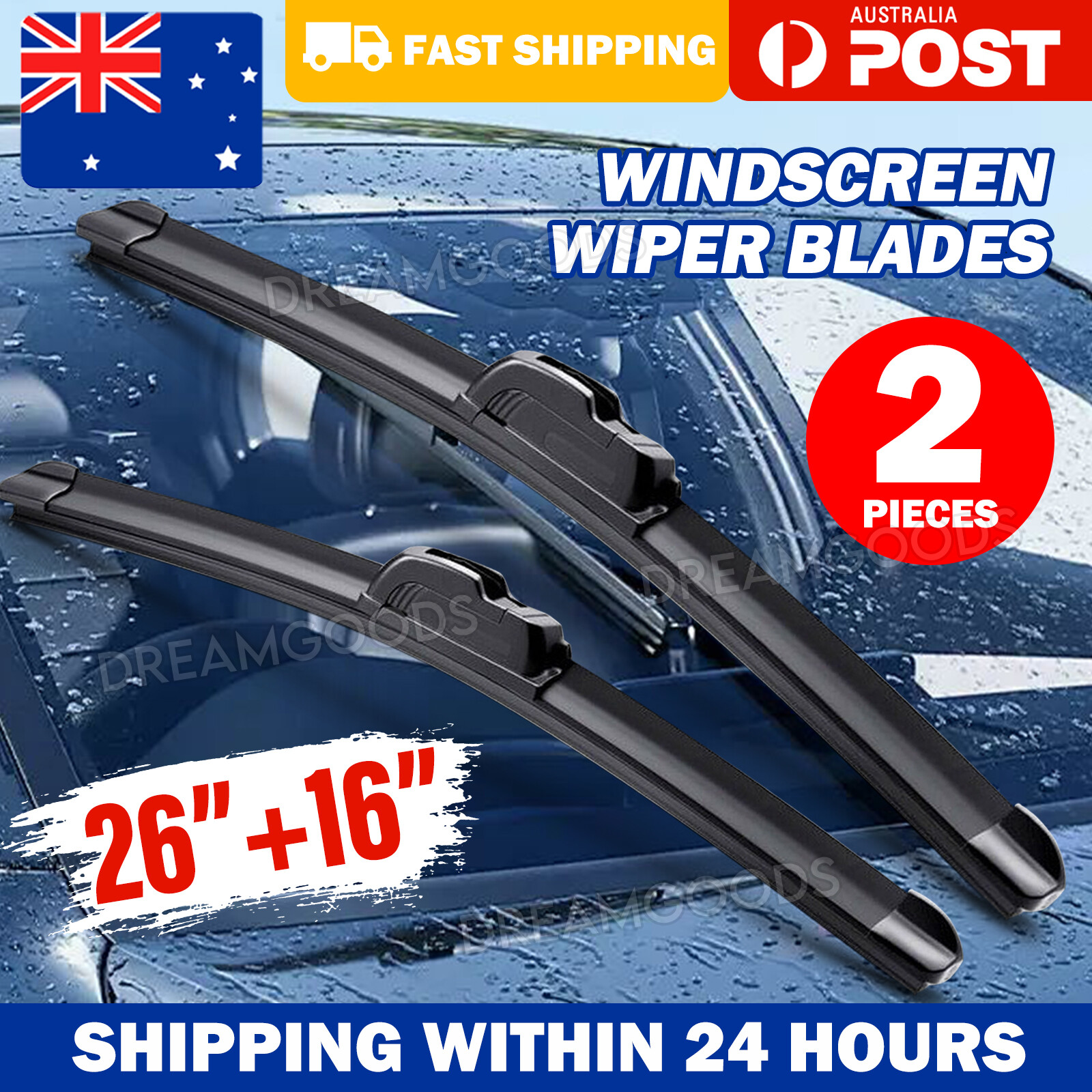 2 Wiper Blades 26 16 Windscreen Front Frameless Hook U-TYPE Easy Installation