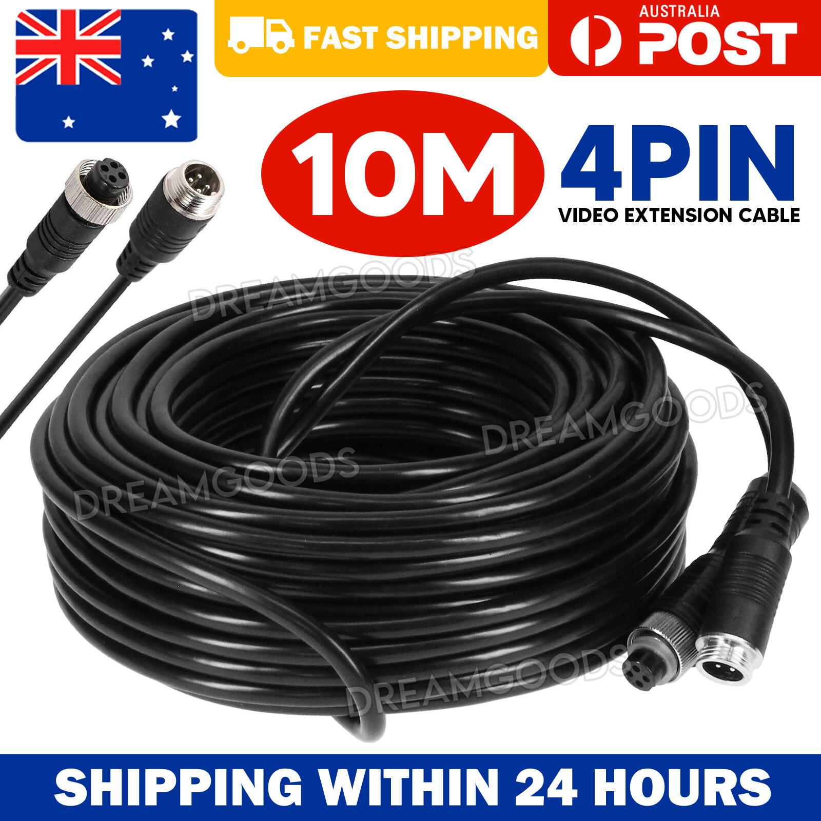 10M 4Pin Video Extension Cable Wired Rear View Camera Holden Black PVC Copper