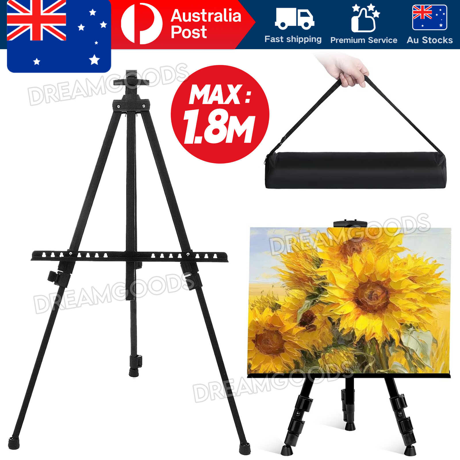 Adjustable Tripod Easel Folding Aluminum Portable Stand 3-stage Telescopic Legs
