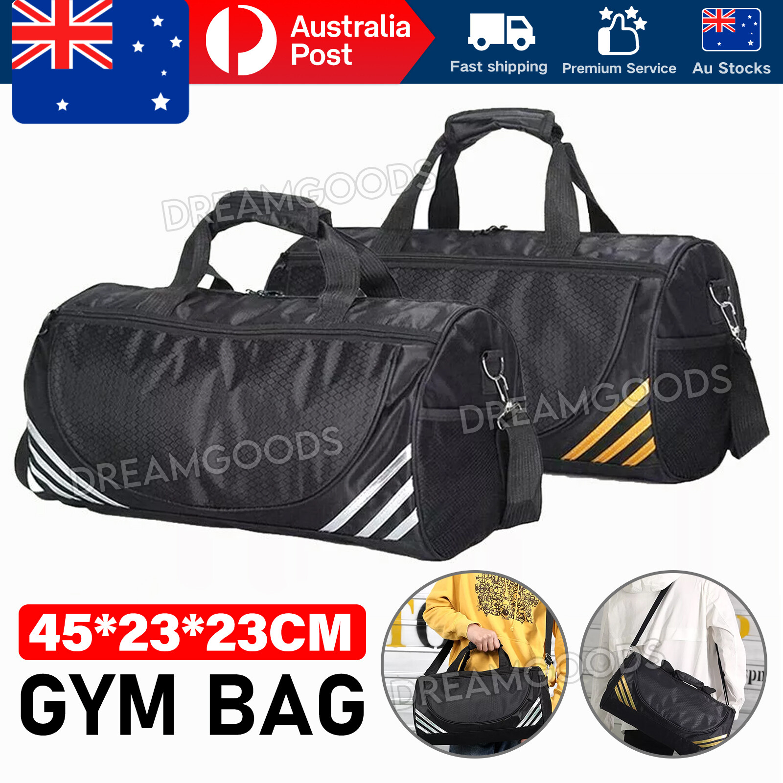 Travel Foldable Duffle Bag Sports Gym Waterproof Nylon Silver Zip 45 23 23CM