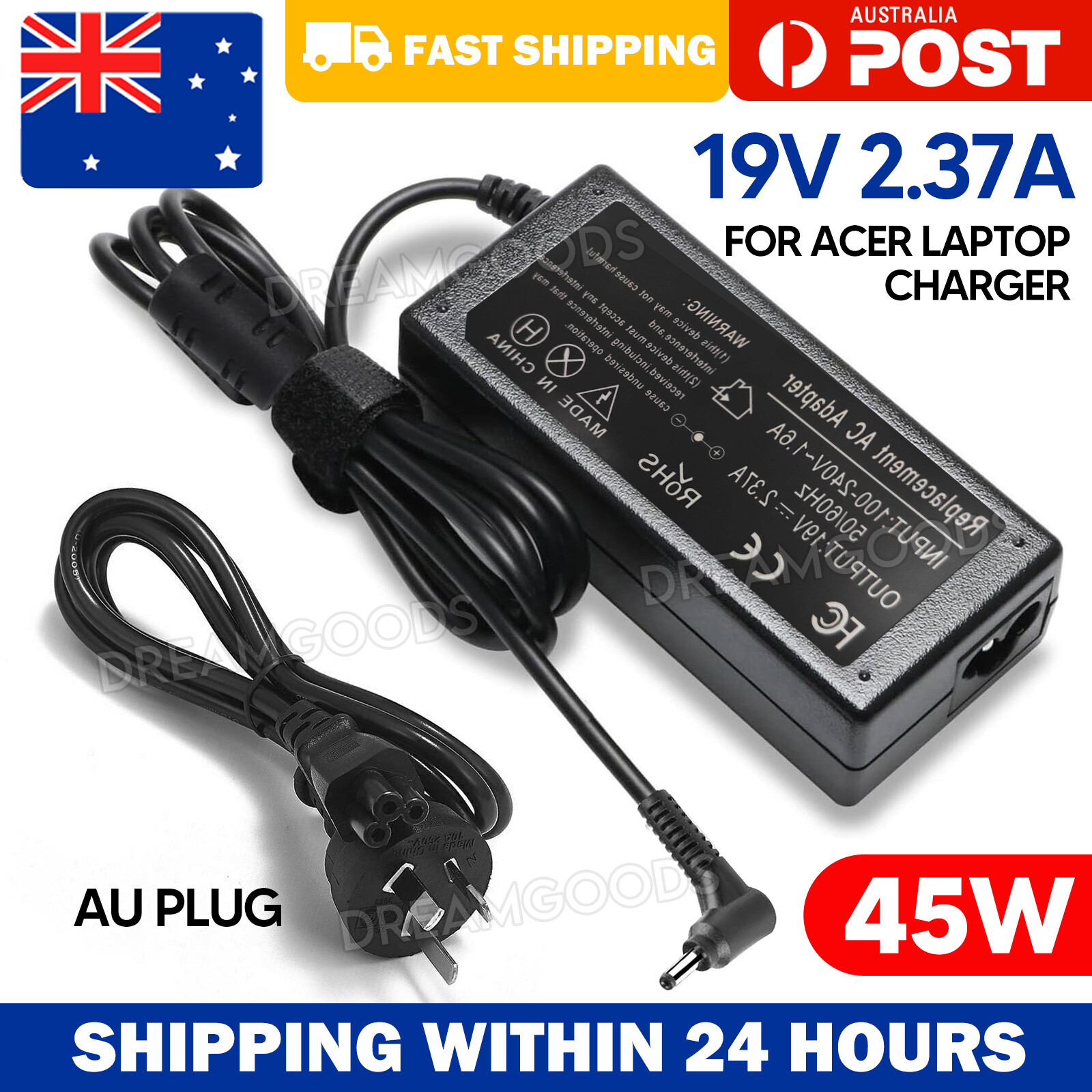 Acer Aspire SP314-53N Laptop Charger 19V 2.37A 45W AC Adapter 3.0 1.1mm Black