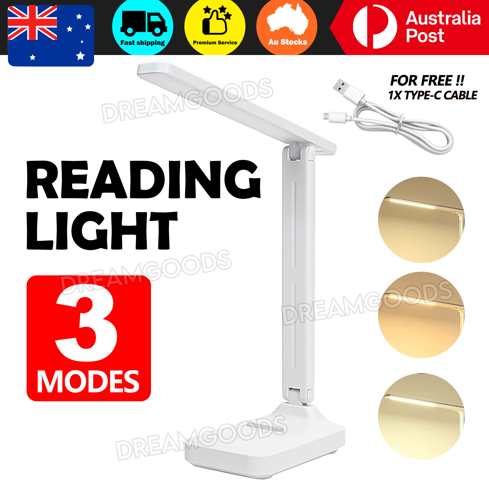 Touch LED Desk Lamp USB Rechargeable Dimmable White Bedside Study Reading Light