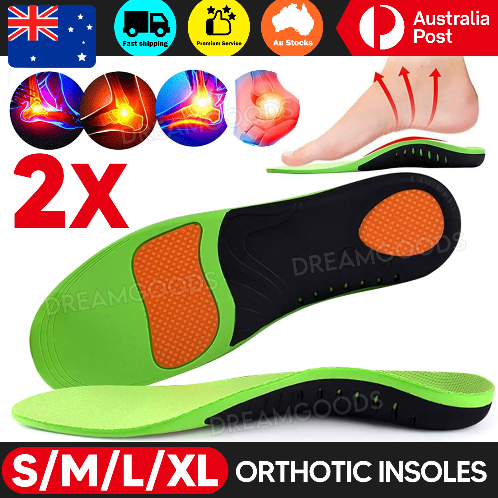 Orthotic Insoles Arch Support Plantar Fasciitis Flat Foot PU Green Breathable
