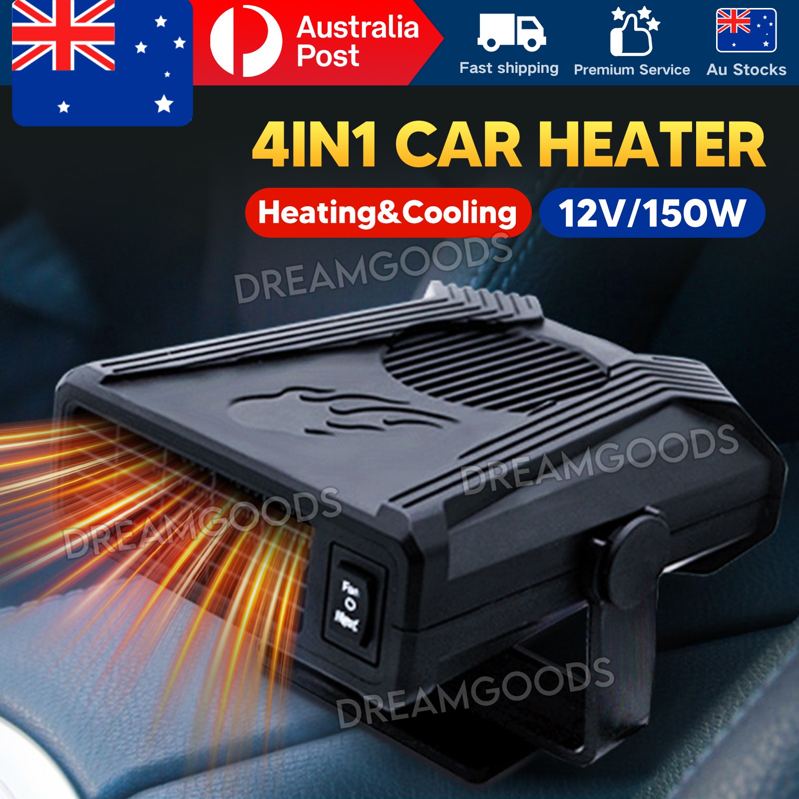 150W 12V Car Fan Heater Cooling Defroster Defogger Demister Black ABS Portable