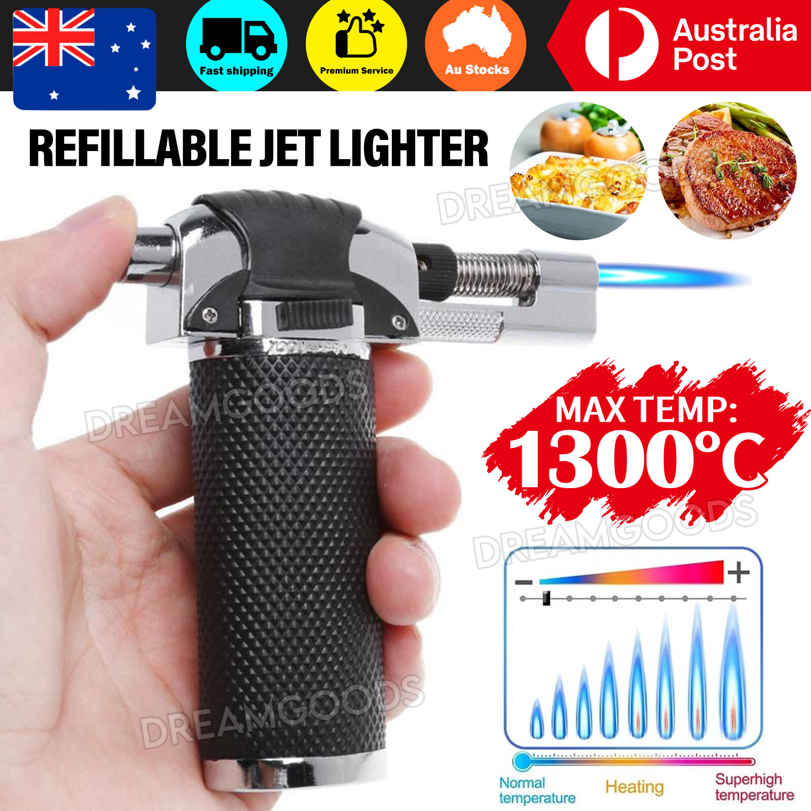 Torch Jet Lighter Refillable Butane Gas Outdoor Windproof Baking Flame Silver