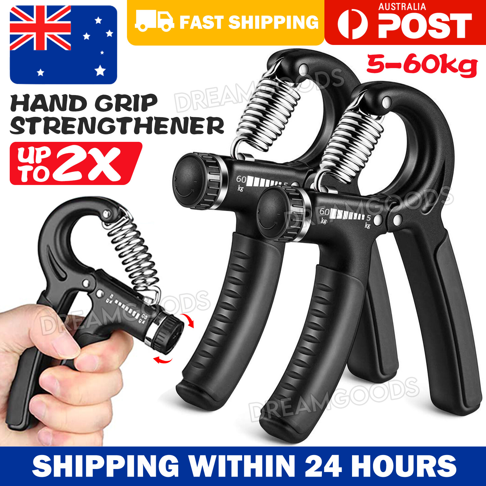 Adjustable Power Hand Grip Strengthener Forearm 5-60Kg Black Fitness Training