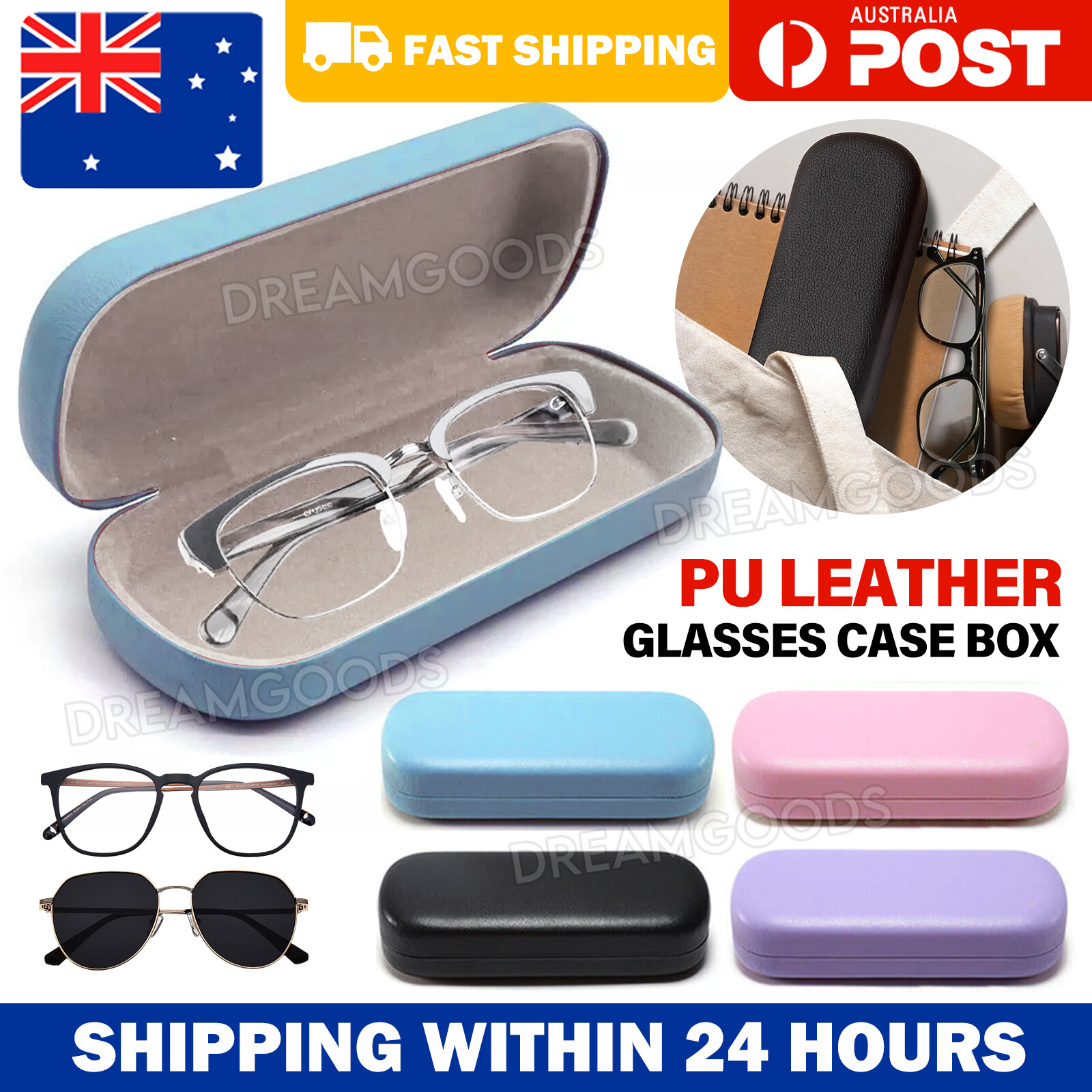 Portable Hard Glasses Case PU Black Lightweight Waterproof Dustproof 163 68 38mm