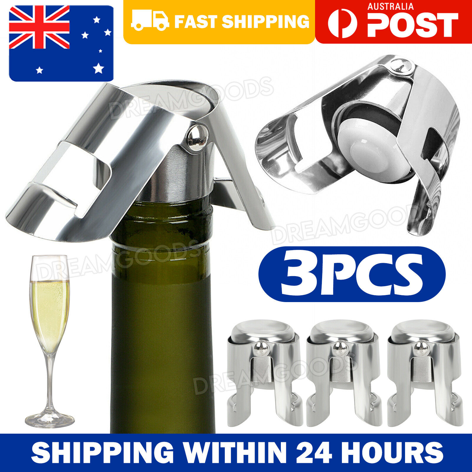 Stainless Steel Champagne Bottle Stopper Sparkling Wine Silver 3PCS Easy to use