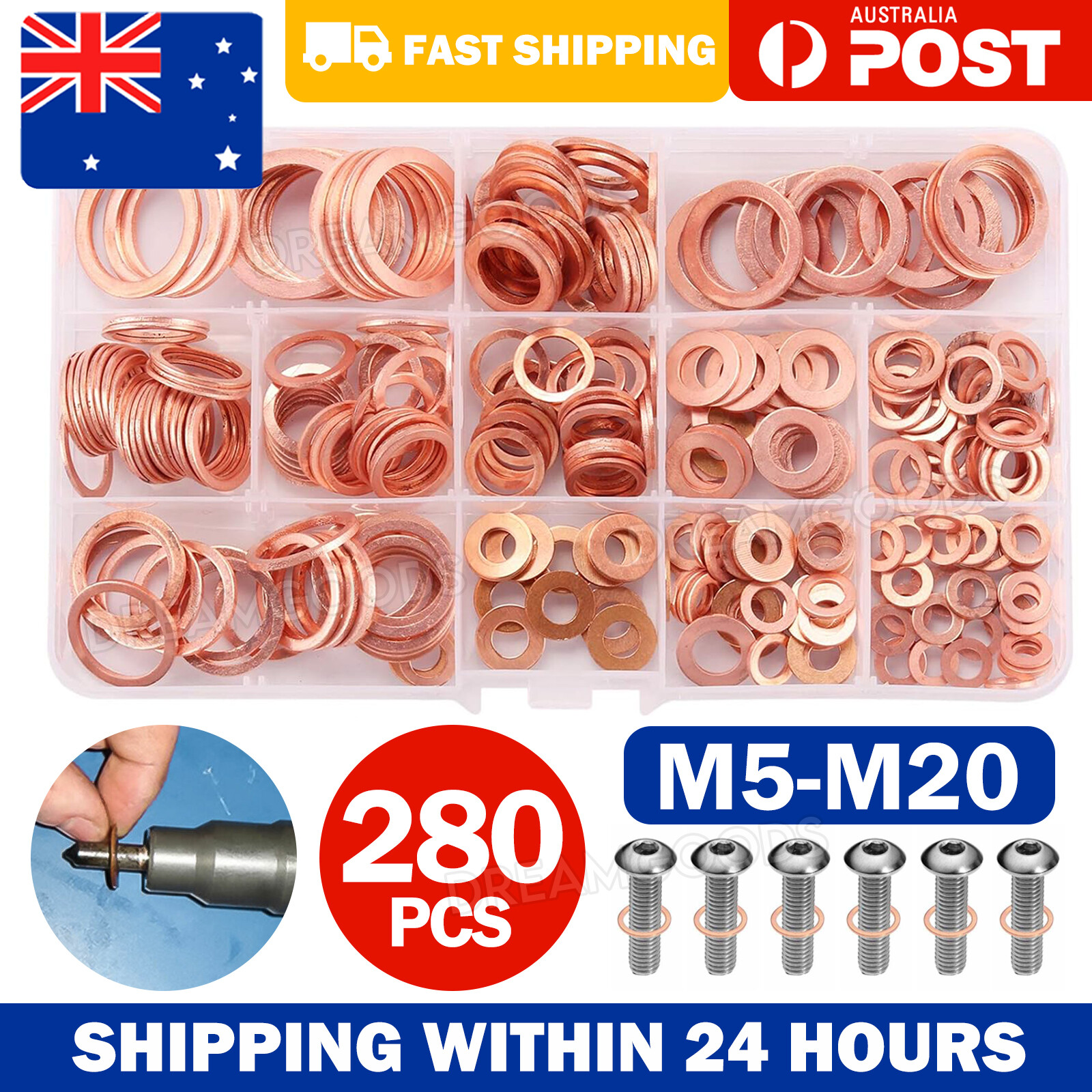 280PCS Solid Copper Washers M5-M20 12 Sizes Sump Plug Seal Kit Assorted with Box