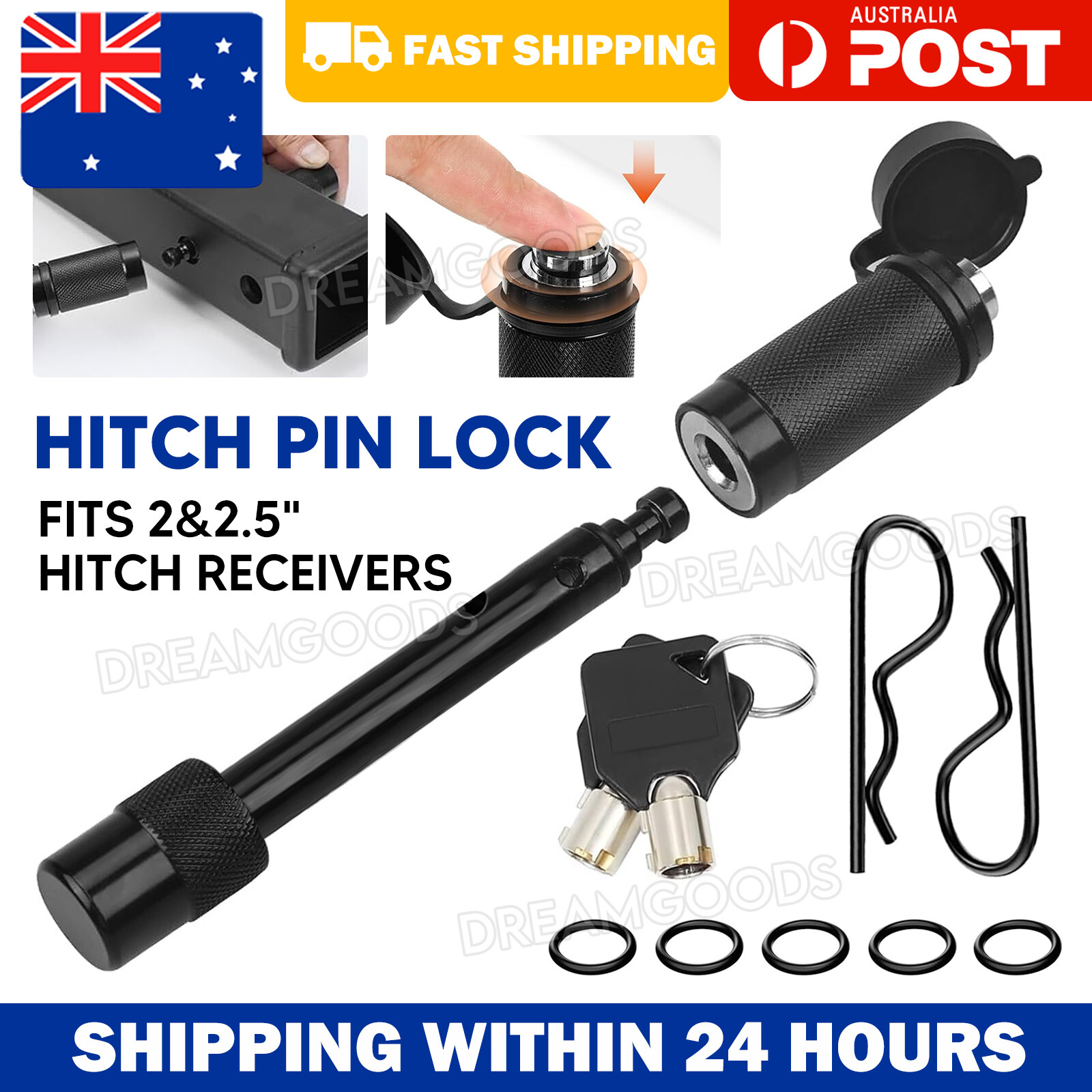 Hitch Pin Lock 17mm Anti-Theft Trailer Caravan Tow 2.5 Receivers Tubular Keys