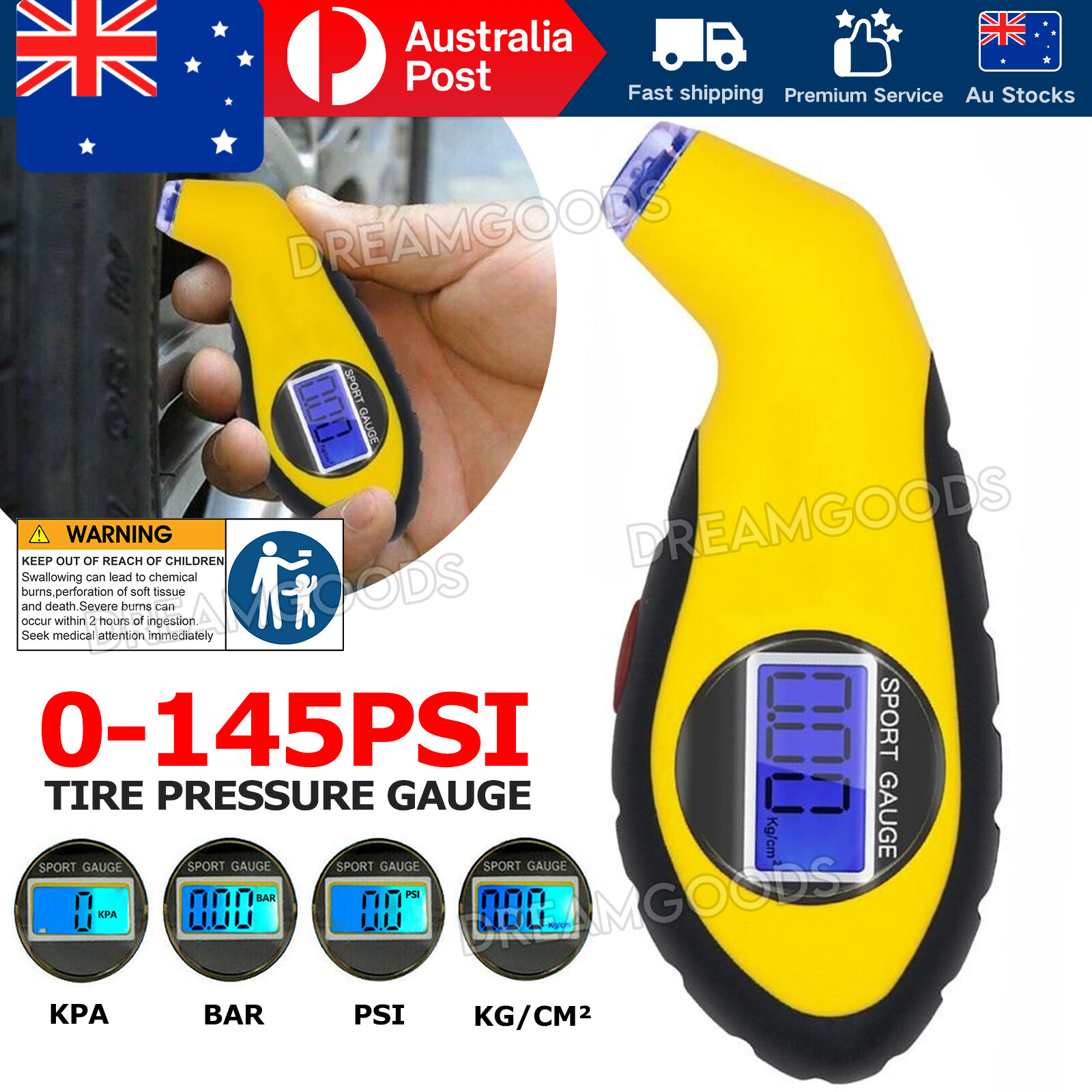 Digital Tyre Pressure Gauge Tester Air Meter 0-145 Bike Truck Auto plastic 0.05