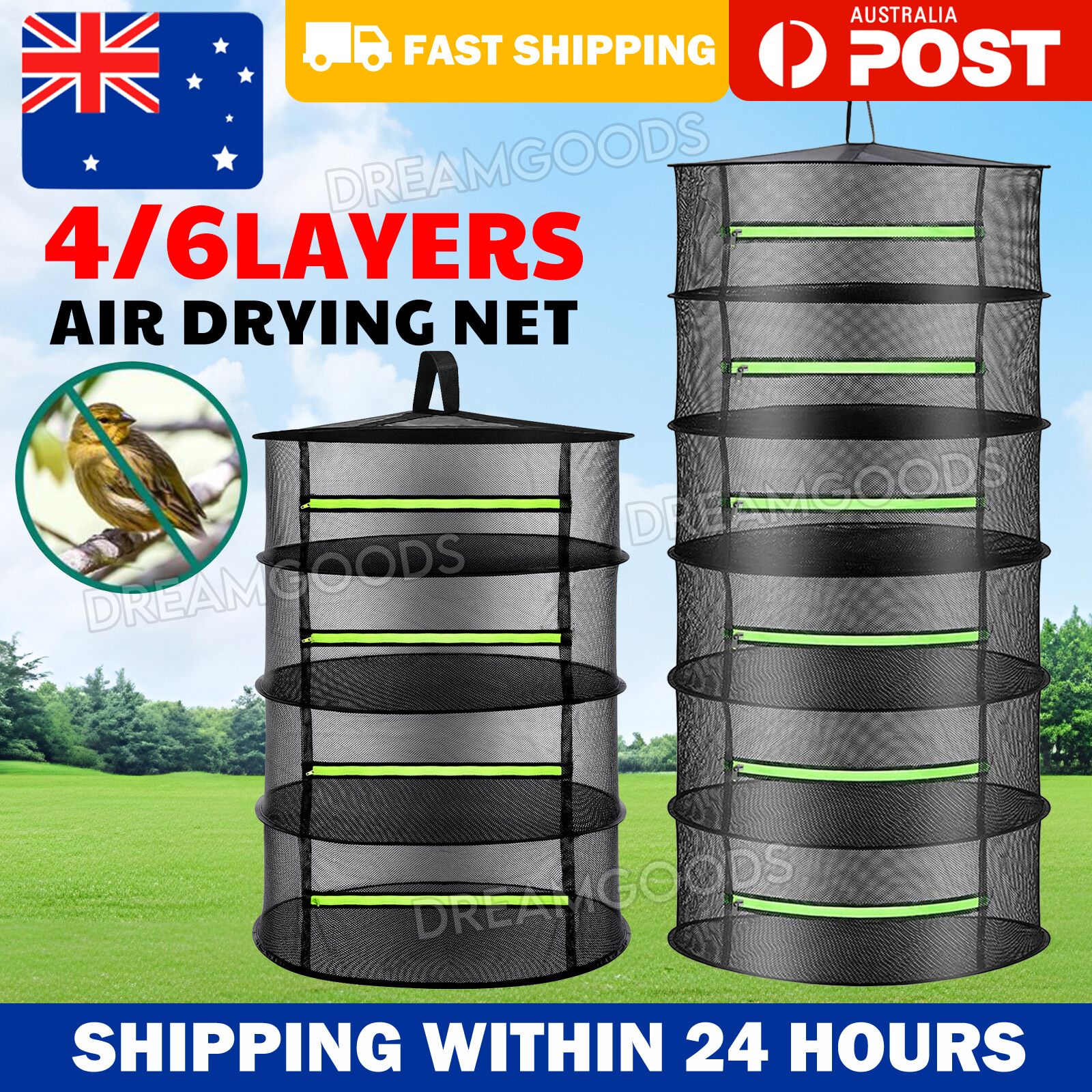 4-6 Tier Hanging Drying Net Hydroponic Grow Herb Plant Foldable Black Fabric