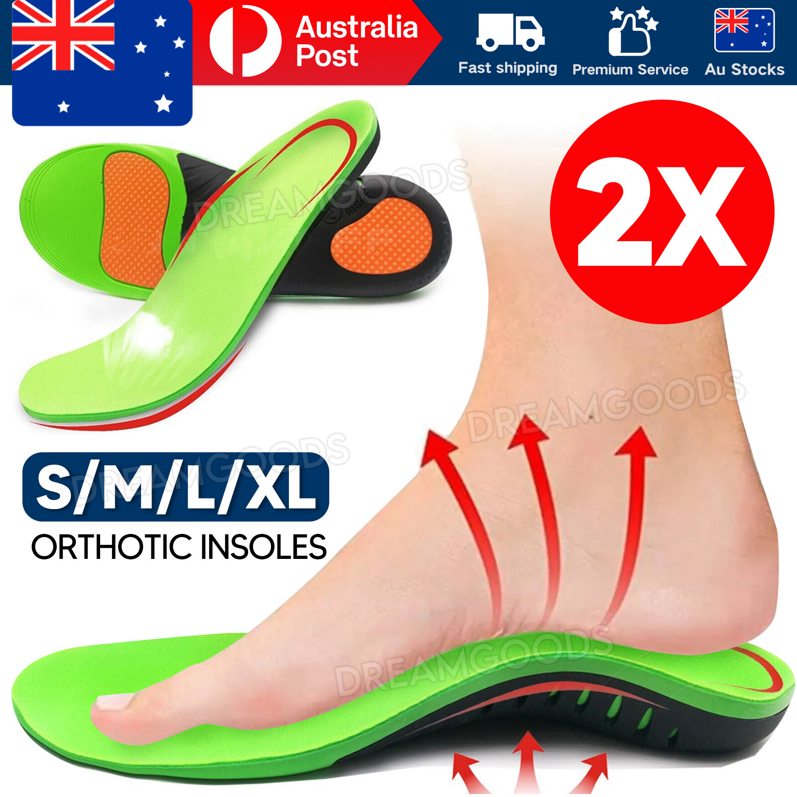 Orthotic Insoles Arch Support Flat Foot Plantar Fasciitis Green PU Breathable