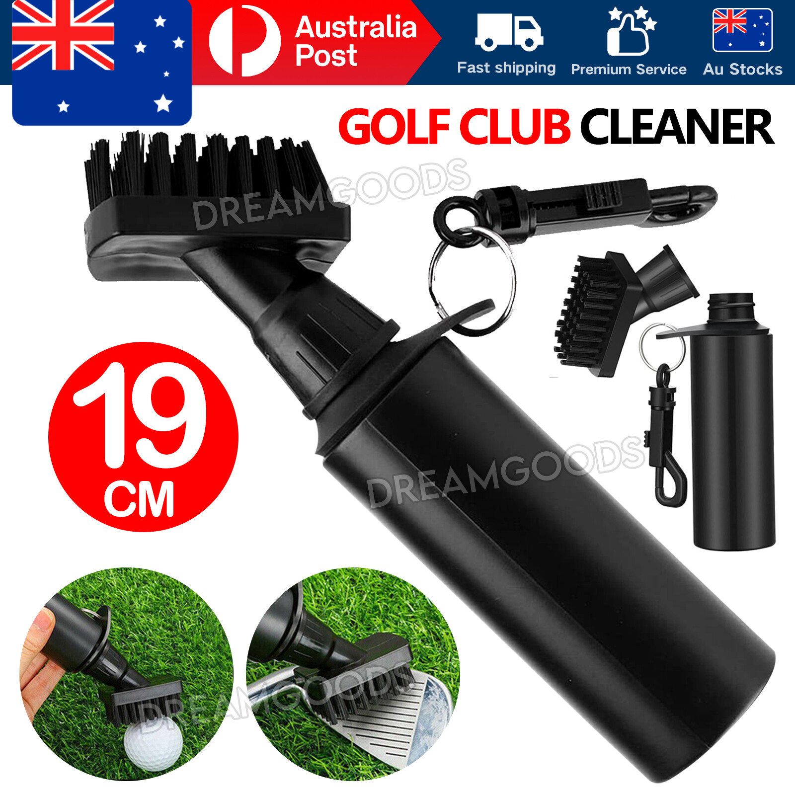 Golf Club Cleaning Brush Groove Cleaner Reel 19CM Black Nylon Water Reservoir