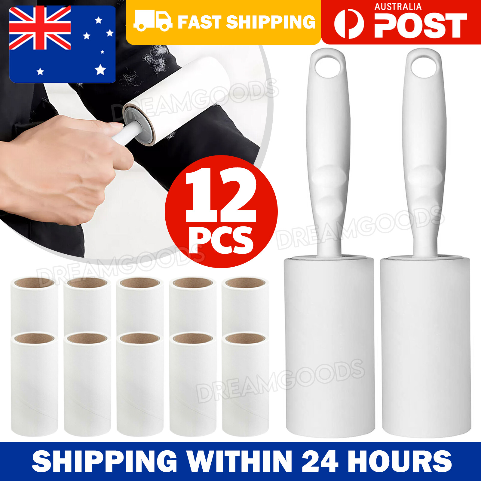 12x Lint Roller Refills Sticky Hair Remover Clothes Sofa Dust White Plastic 10cm