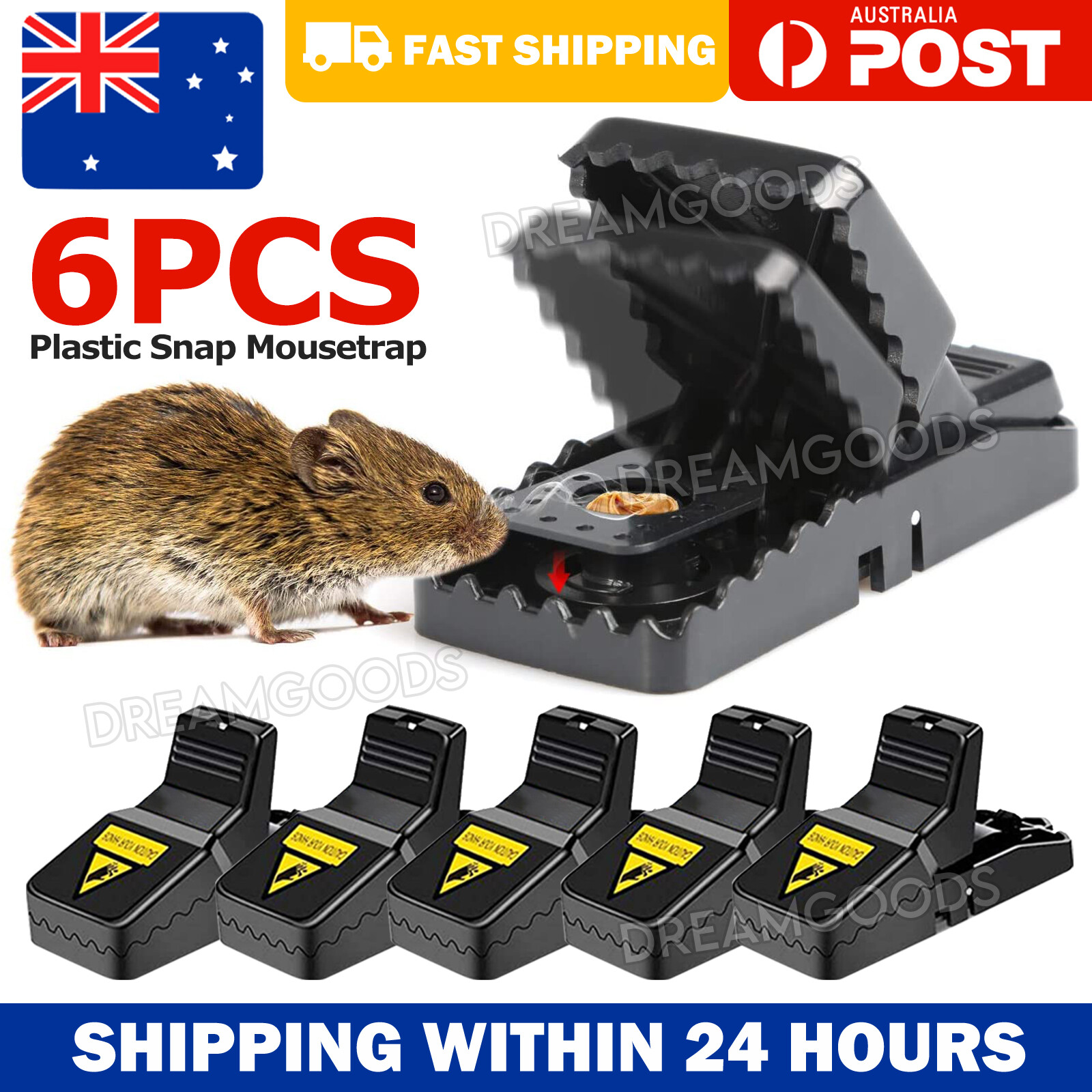 6 PCS Plastic Mouse Snap Traps Reusable Indoor & Outdoor Black 11CM 5CM 5.50CM