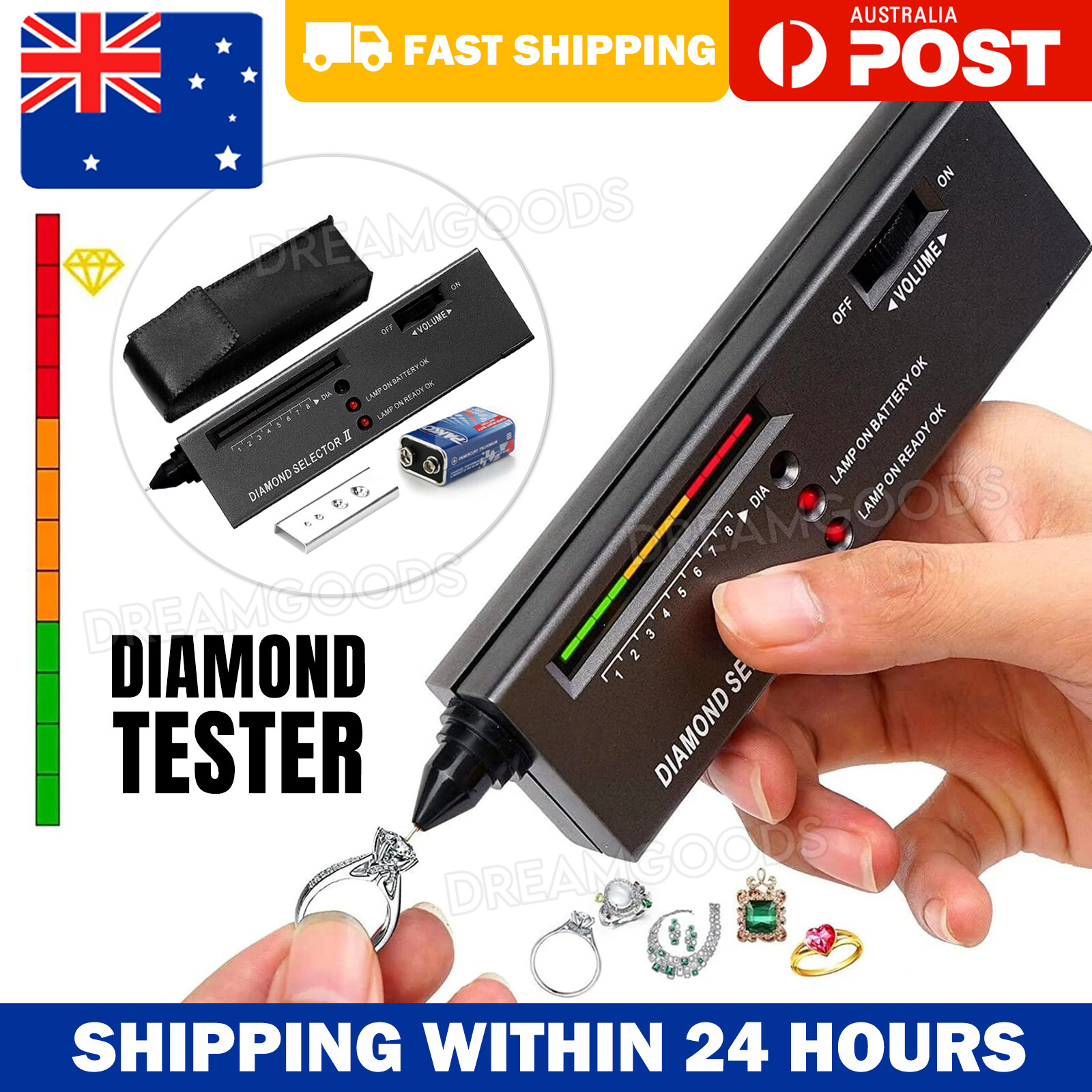 V2 Portable Diamond Tester Selector Gemstone Jewelry Tool Audio Black 9V Battery
