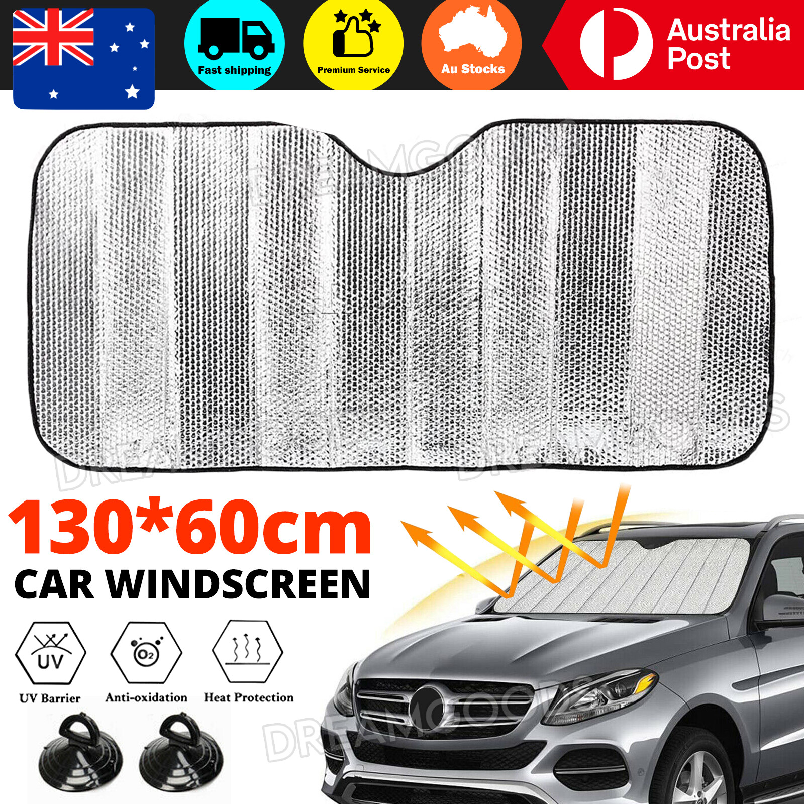 Car Windscreen Sun Shade Heat Reflective Aluminum Foil 130x60cm Silver Portable