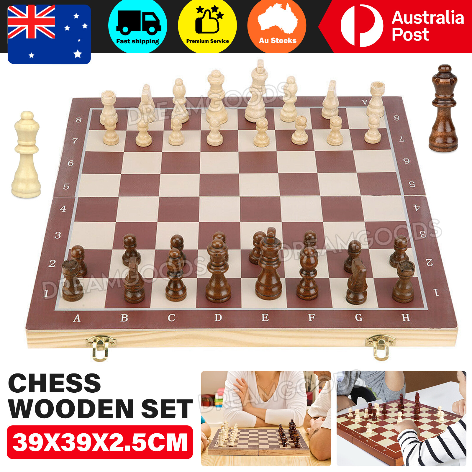 Large Magnetic Wooden Chess Set Folding Chessboard Pieces Wood Brown 39x39x2.5CM