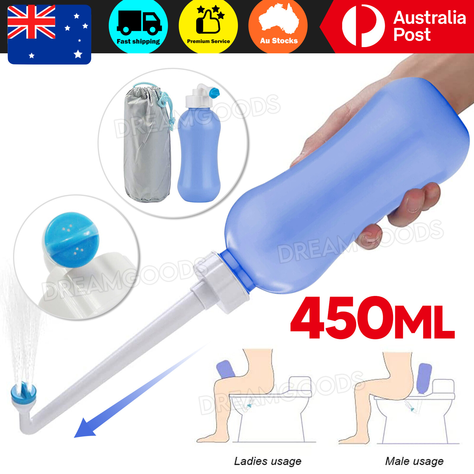 Portable Bidet Sprayer 450ML Blue Plastic Postpartum Perineal Care Angled Nozzle
