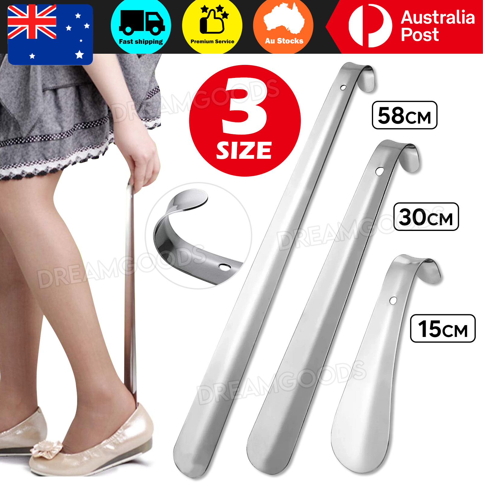 Stainless Steel Shoe Horn Long Handle Slip Aid 15cm 30cm 58cm Silver Portable