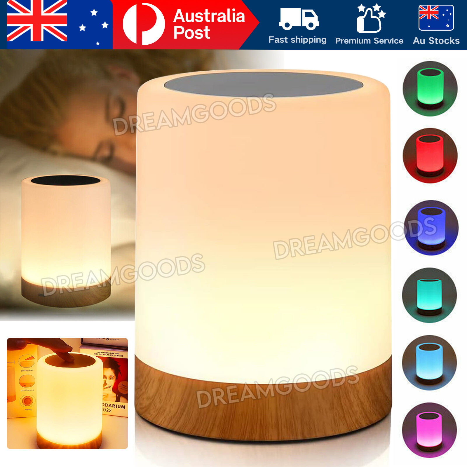 RGB Touch Night Light LED Lamp USB Rechargeable 76 Colour Changing 12x9.5CM