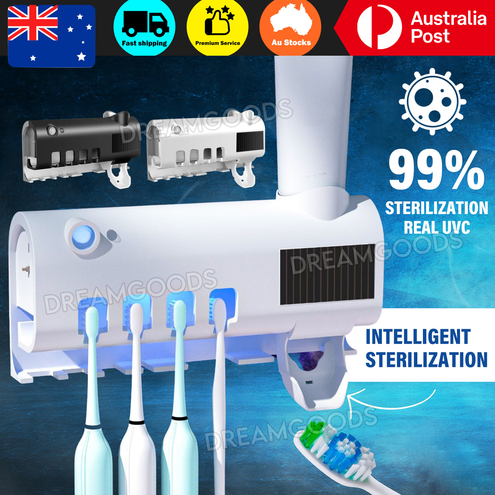 Toothpaste Dispenser Toothbrush Holder UV Steriliser Automatic Squeezers White