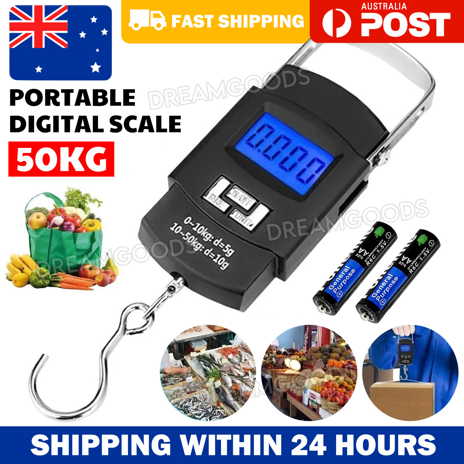 Portable Digital Hanging Luggage Weighing Scale 50KG Black LCD Travel AAA