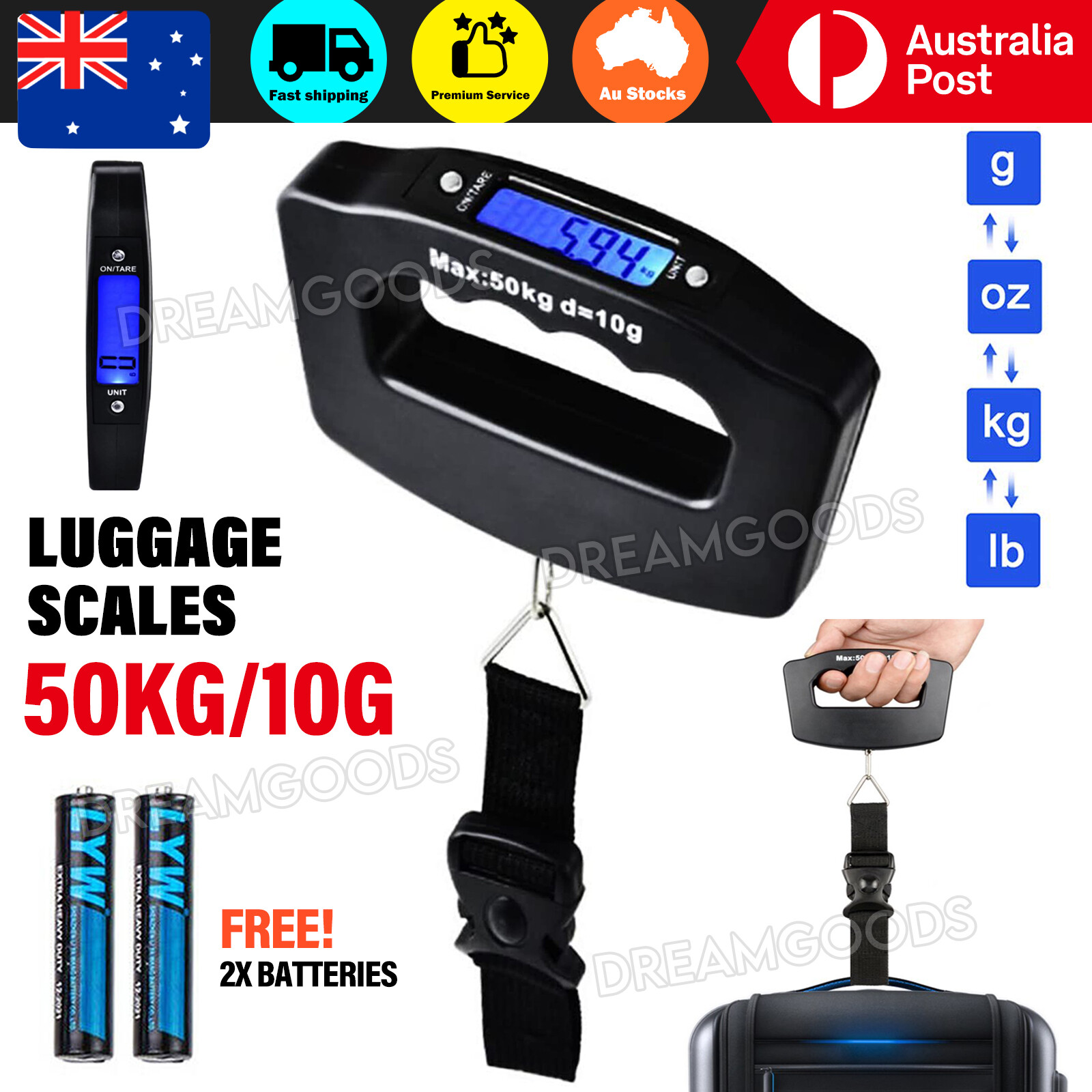 Electronic Digital Portable Luggage Scale 50 KG 10G Hanging Travel Low battery