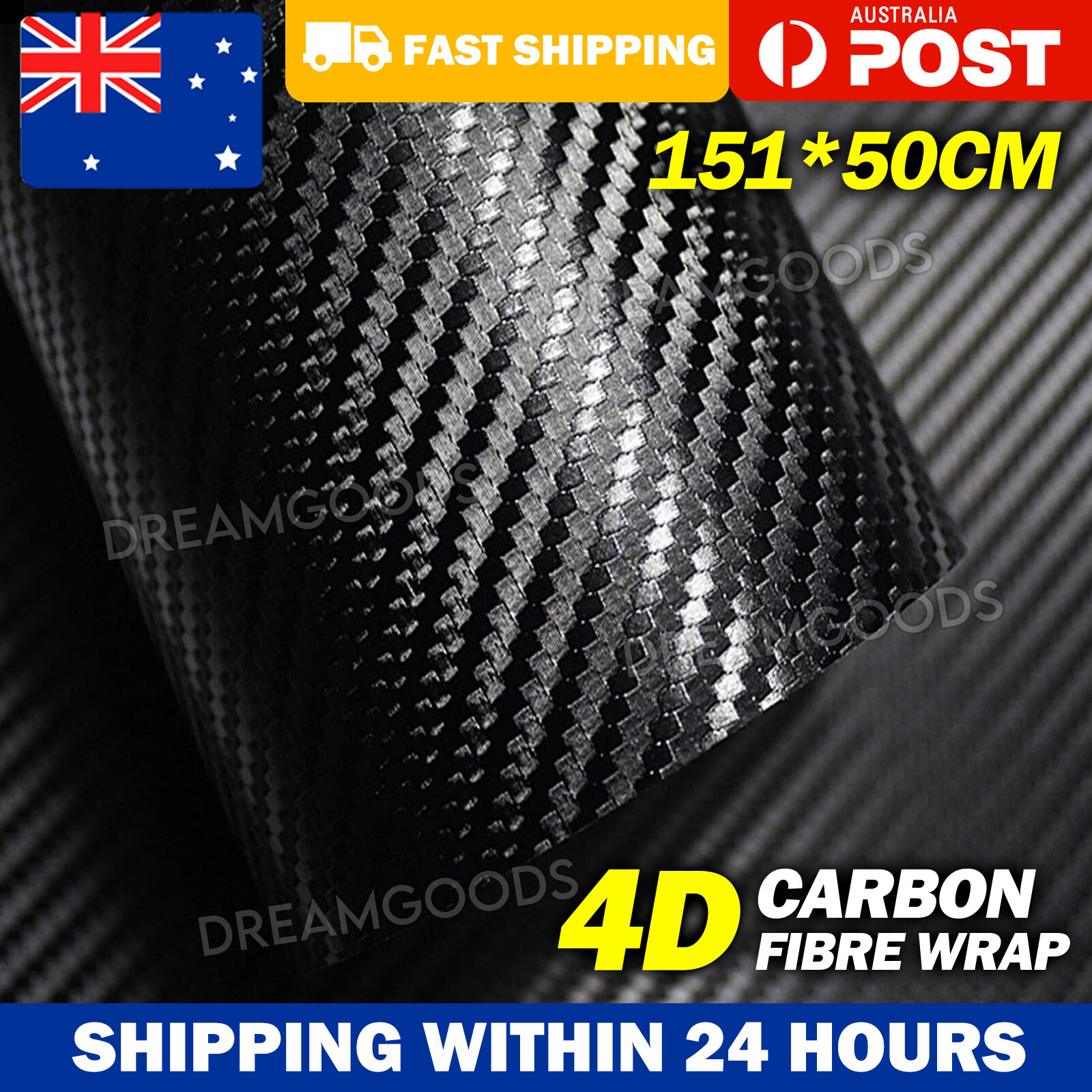 4D Black Carbon Fibre Vinyl Wrap Car Sticker Air Release Resistant 1.51M 50cm