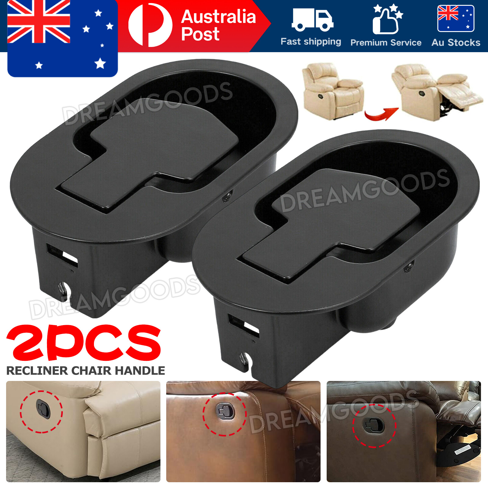 2 Pk Universal Recliner Sofa Couch Release Handle Lever Replacement Black ABS