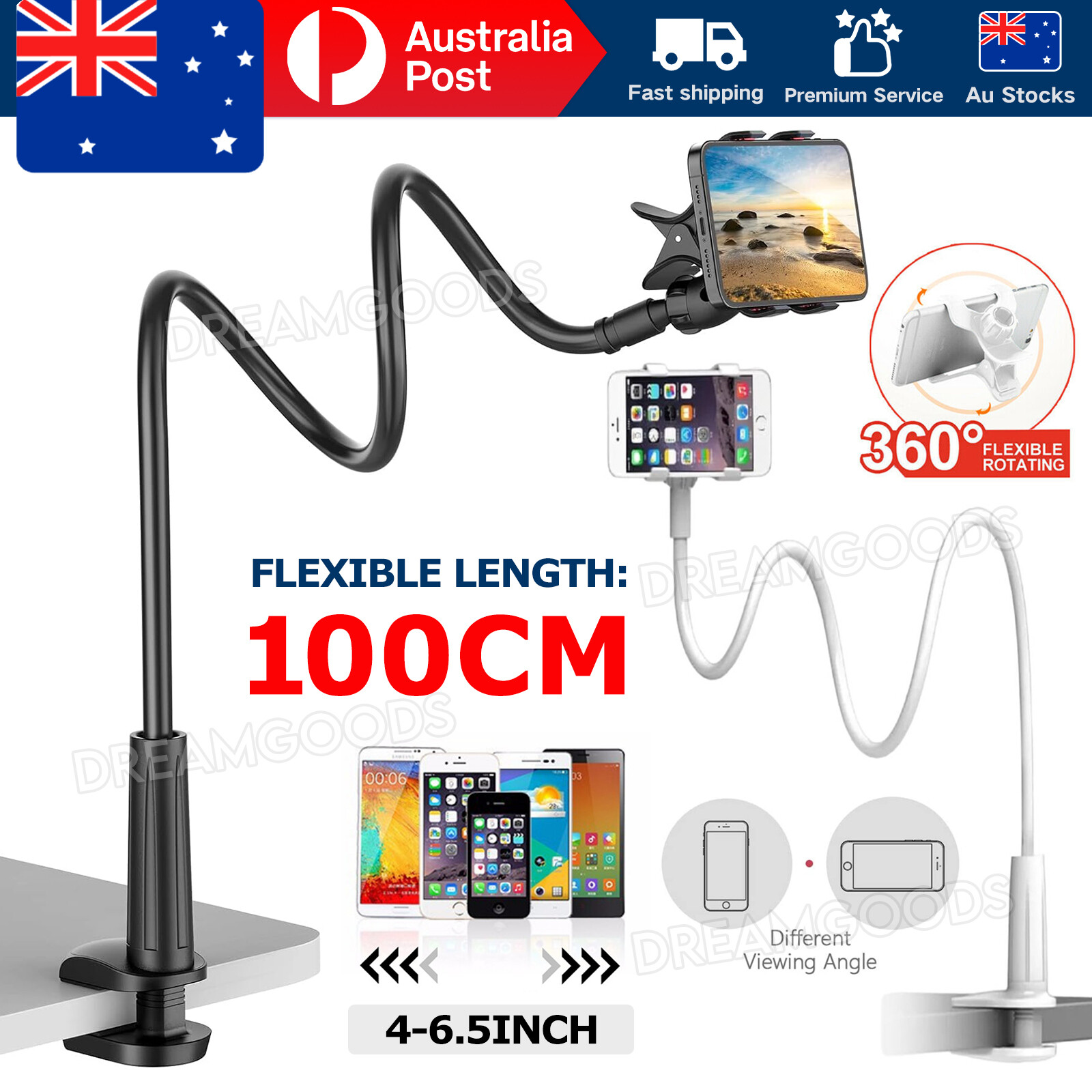 Mobile Phone Flexible 360 Clip Mount Holder Bed Desktop Bracket Clamp Black