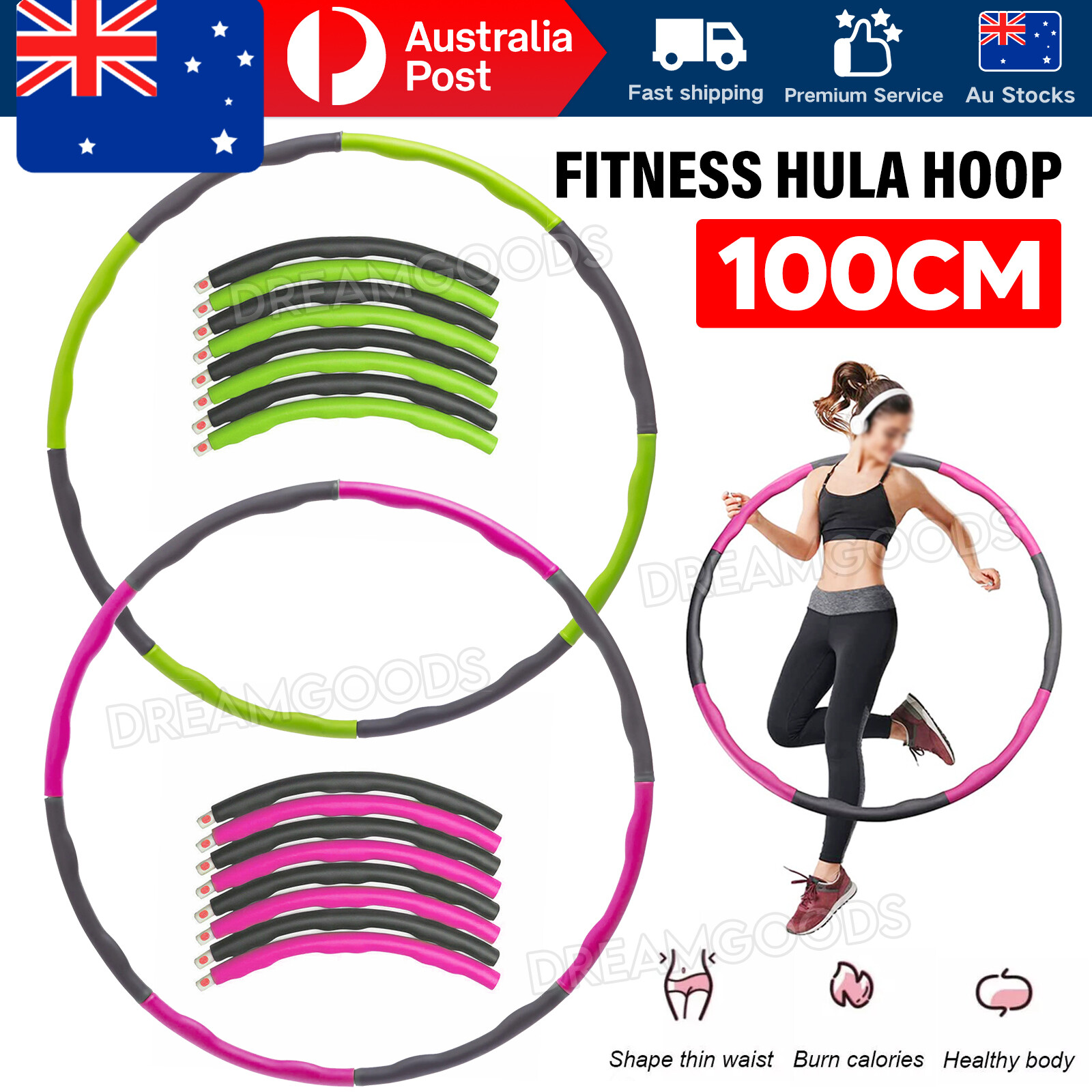 100CM Weighted Foam Padded Massage Hula Hoop Waist Exercise Portable Home Use