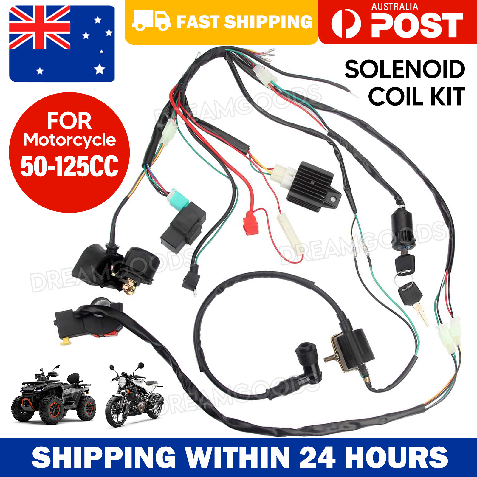 CDI Wiring Harness Loom 50cc 110cc 125cc PIT Quad Dirt Bike ATV Black Coil Key