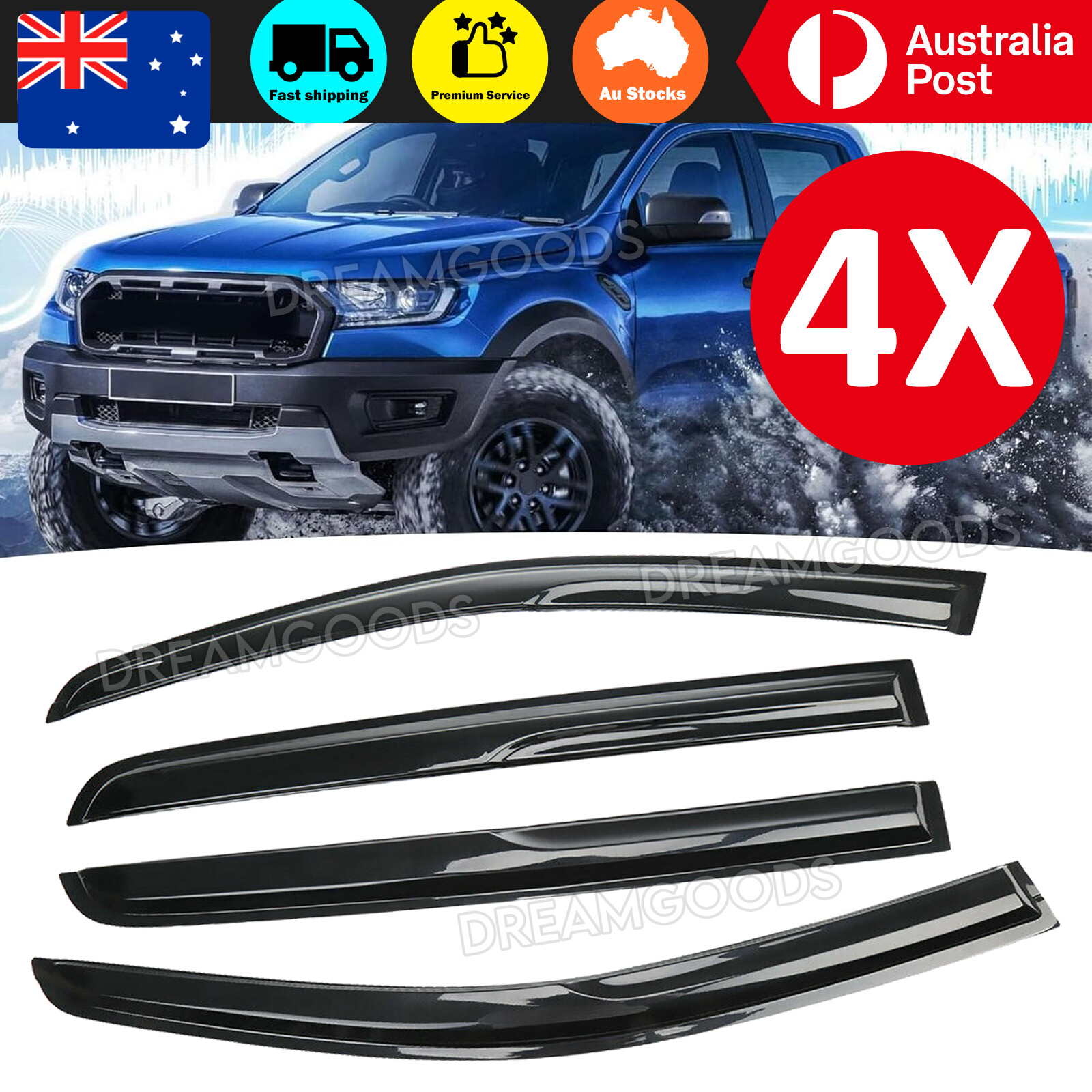 Ford Ranger Weathershields Window Visors Wind Deflectors Dual 2012-2021 Black