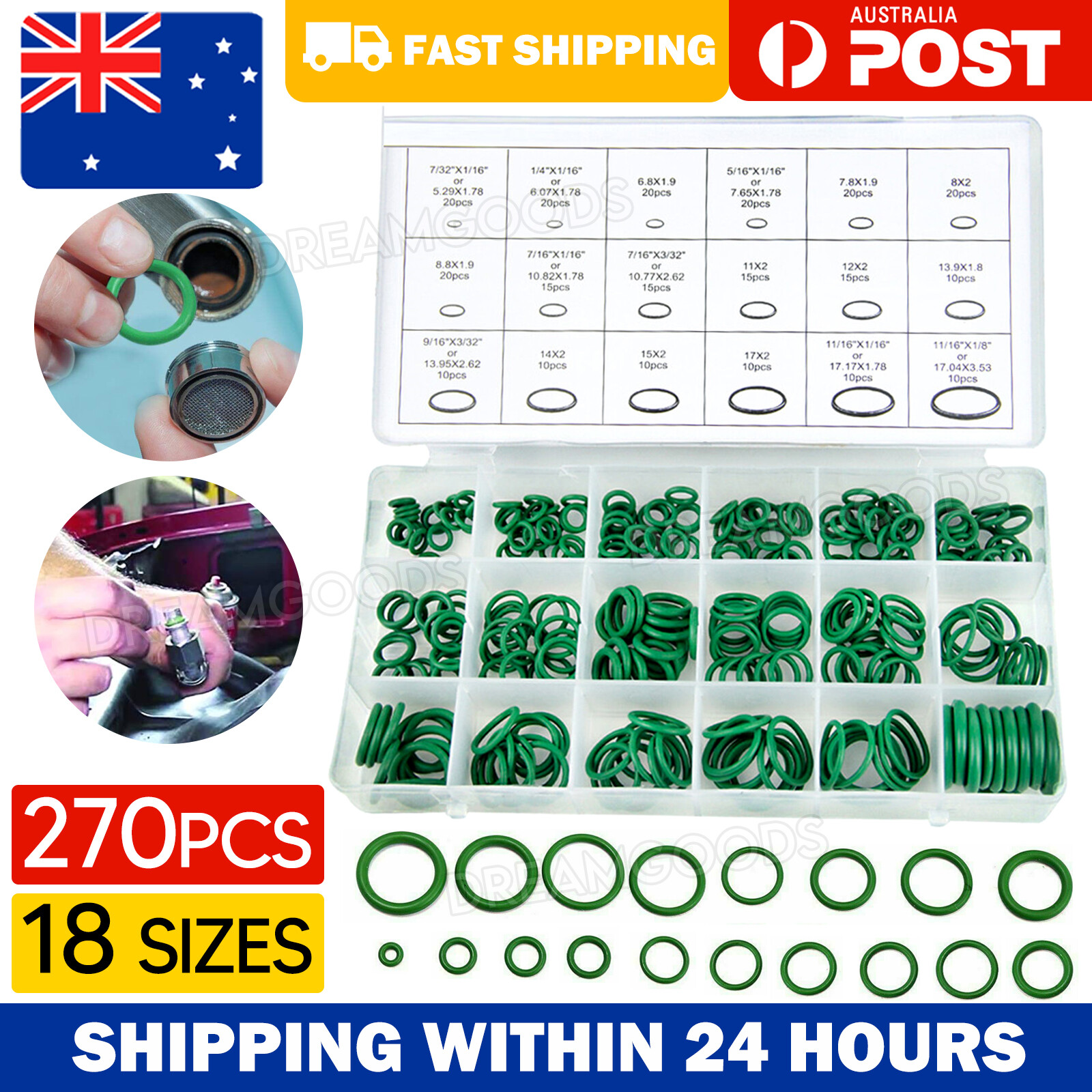 270 Pcs Air Conditioning O-ring Assortment Kit HNBR Rubber Green 18 Sizes HSN