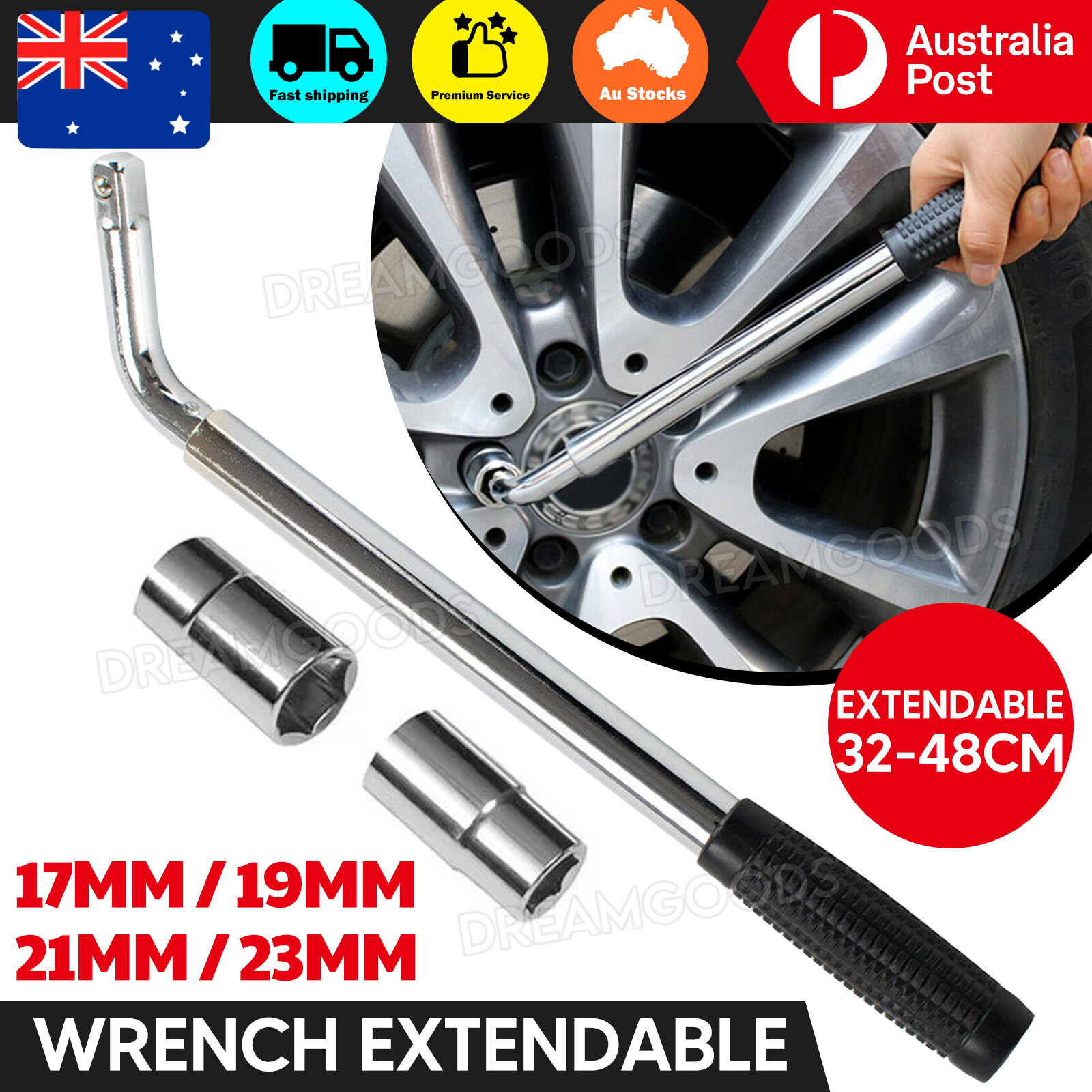 Telescoping Lug Wrench Car Wheel Brace Extendable 17/19mm 21/23mm 32-48CM Steel