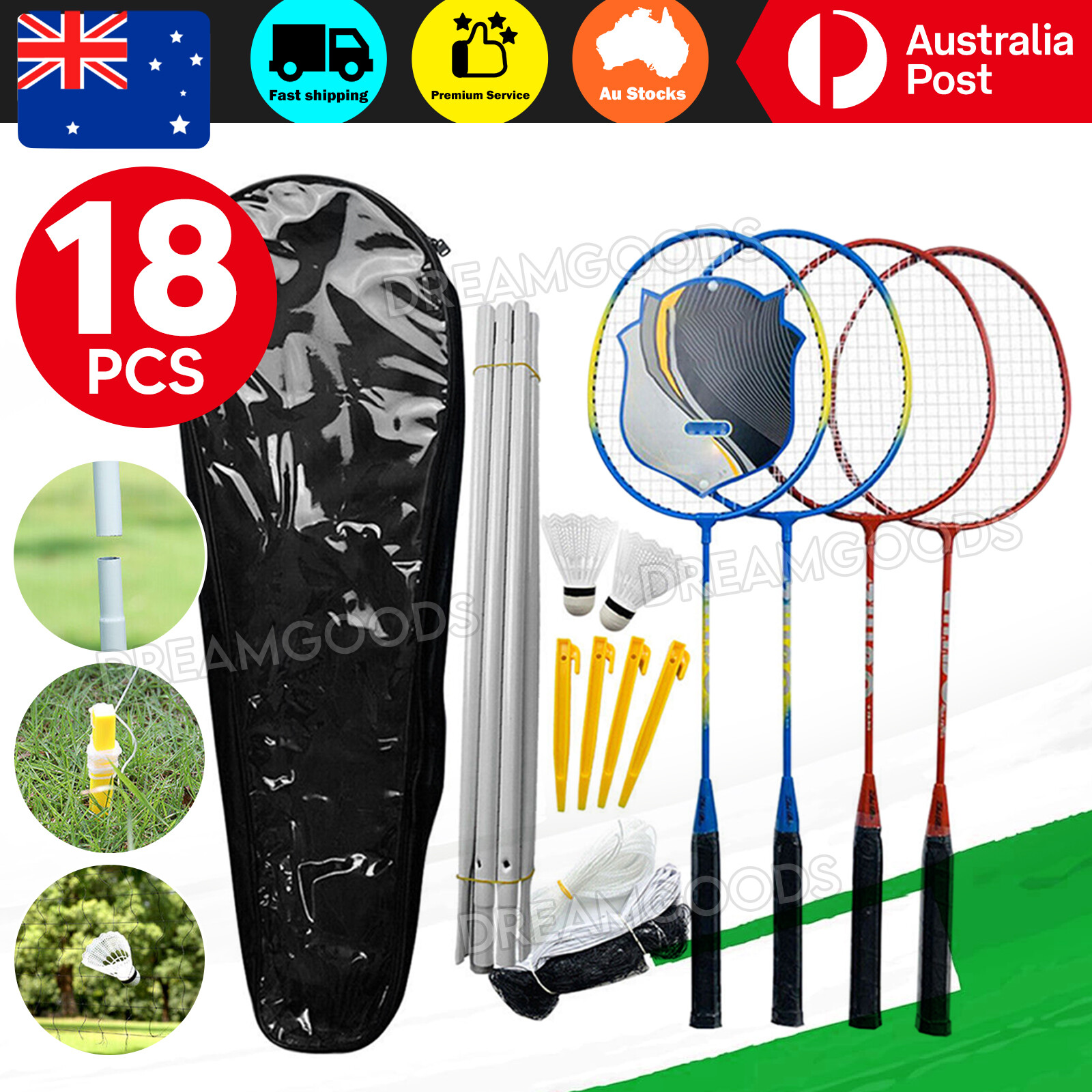 Professional Badminton Racquet Set 4 Player Racket Net Bag AU aluminum Alloy