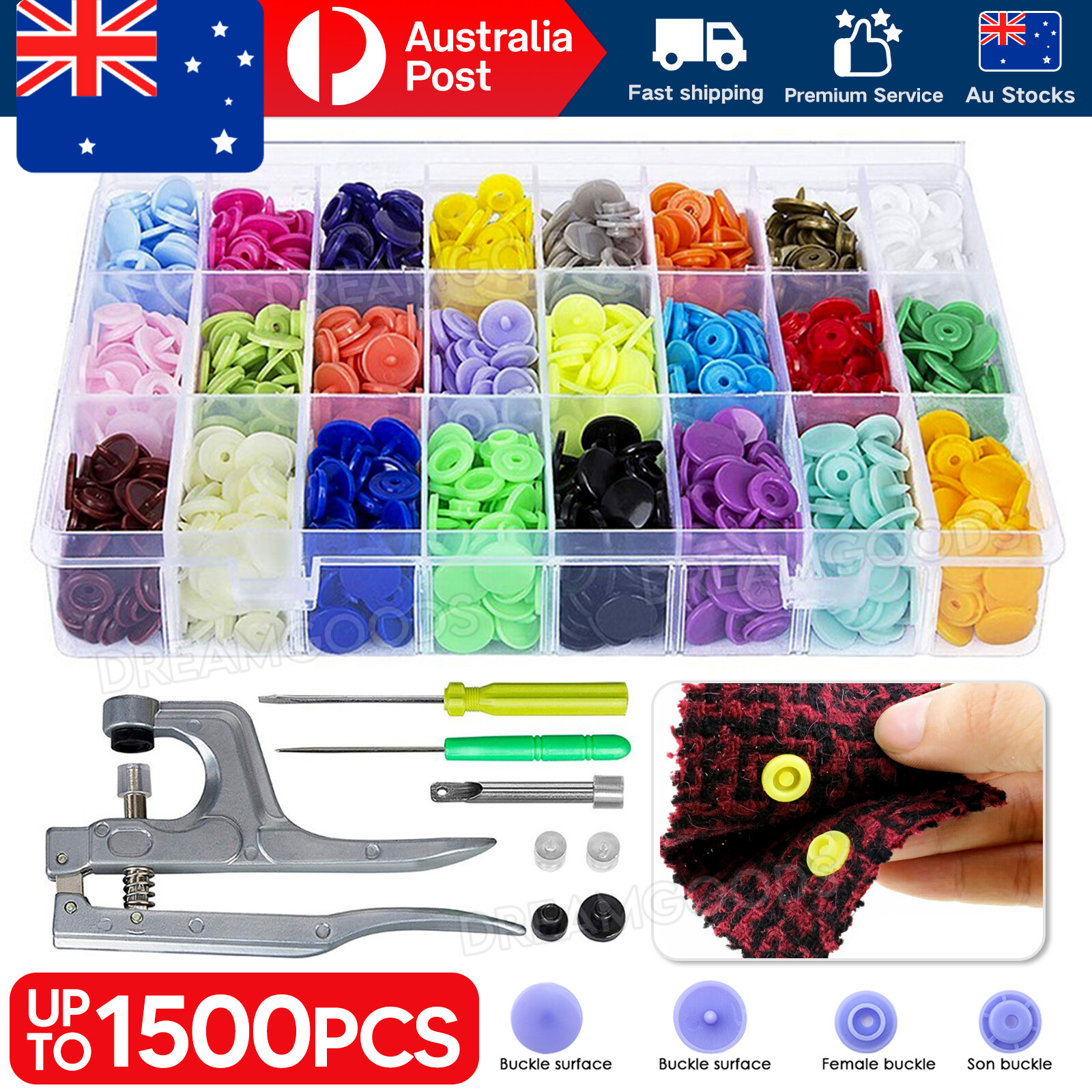 Plastic Snap Buttons T5 12mm Poppers Plier Tool Kit 640Snaps Multi-Coloured