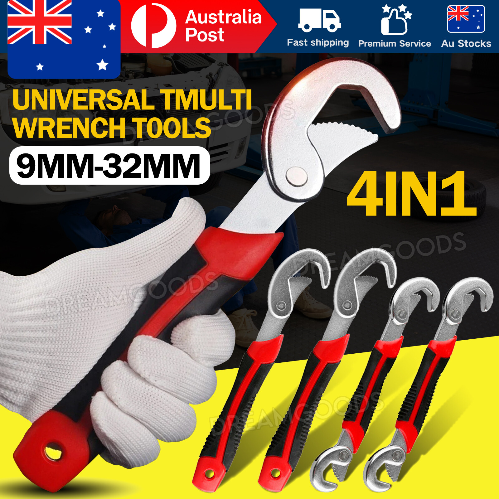 4PCS Universal Adjustable Wrench Set 9-32mm Chrome Vanadium Steel Quick Snap